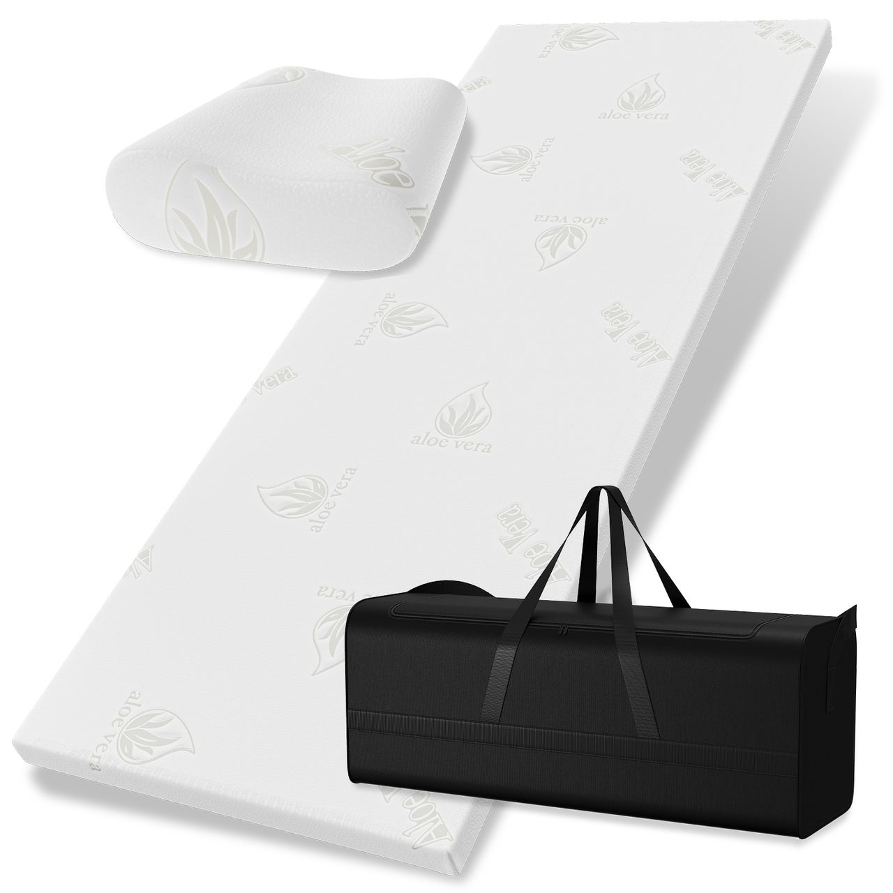 Aktivshop Schlaf Topper Reise-Set 3 teilig: Visko-Matratzenauflage   Visko-Kopfkissen   hochwertige Transporttasche, 100% Visco, weiß, Visco-Topper: B 70 x L 200