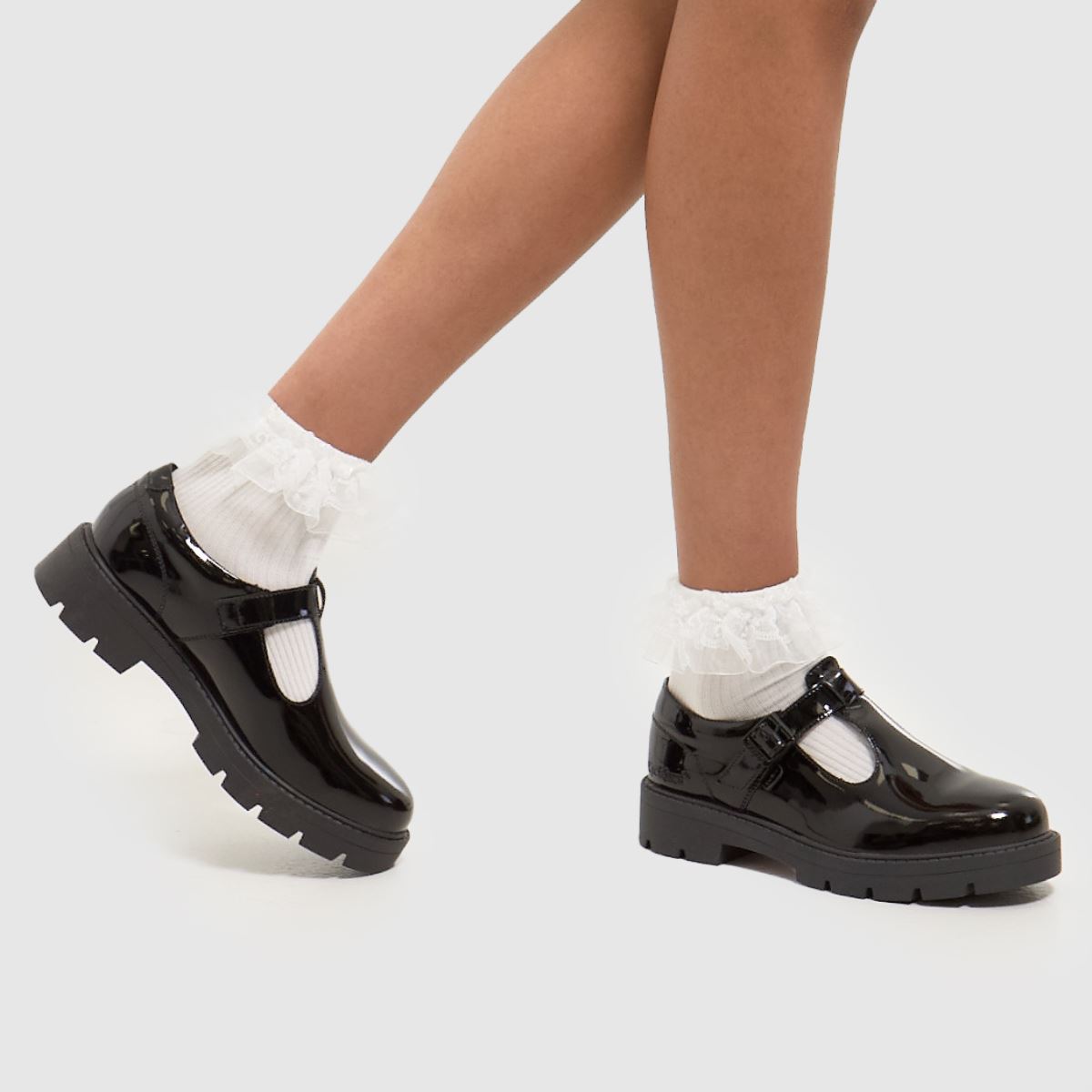 Kickers – Kori – Svarta, platta skor med t-bar i lack – Monofärgade lack