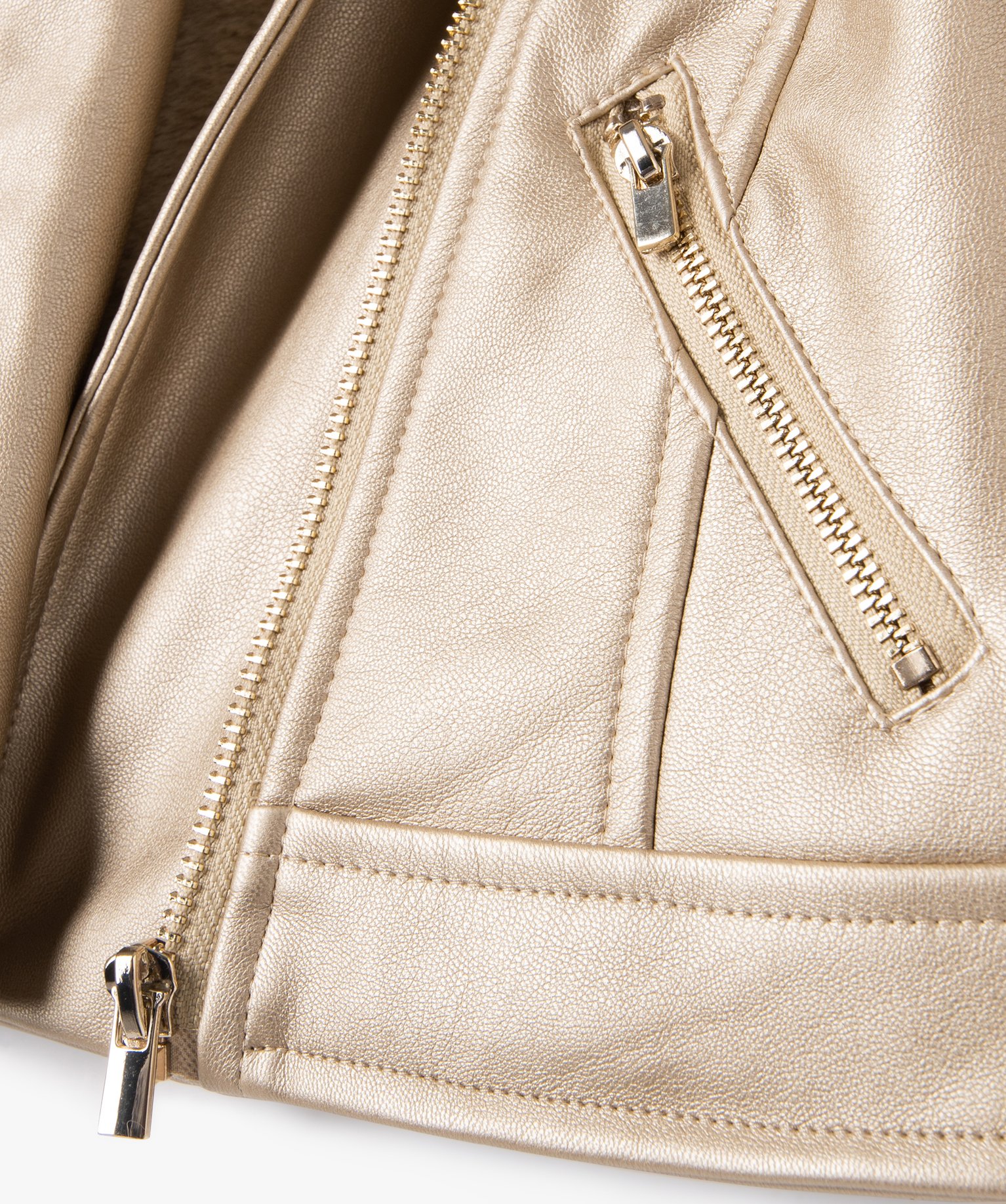 Blouson biker en cuir imitation fille or | GEMO