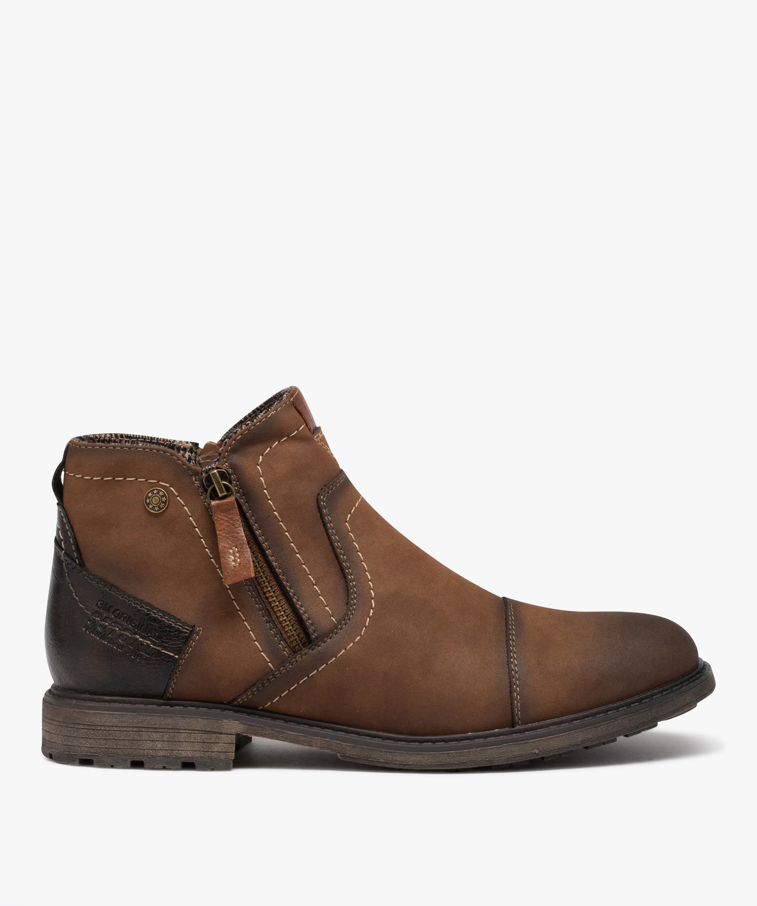 Boots homme fourrées à double zip marron | GEMO