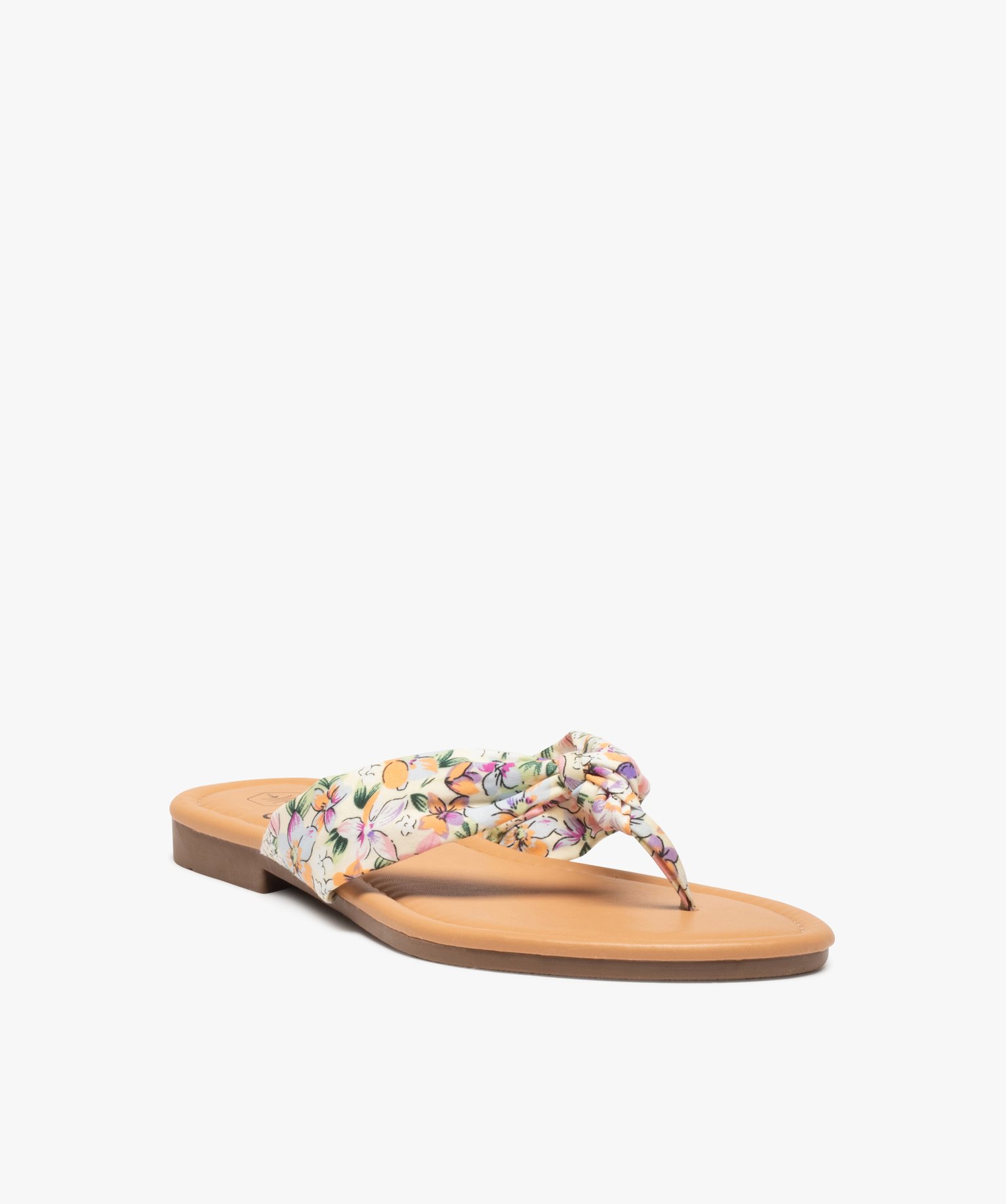 Tongs femme à talon plat et bride en toile drapée multicolore | GEMO