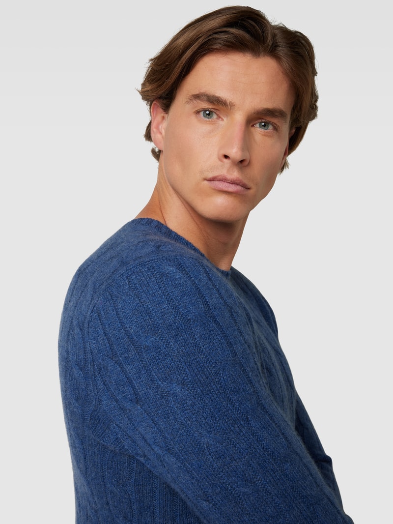 Kaschmirpullover mit Zopfmuster in blau