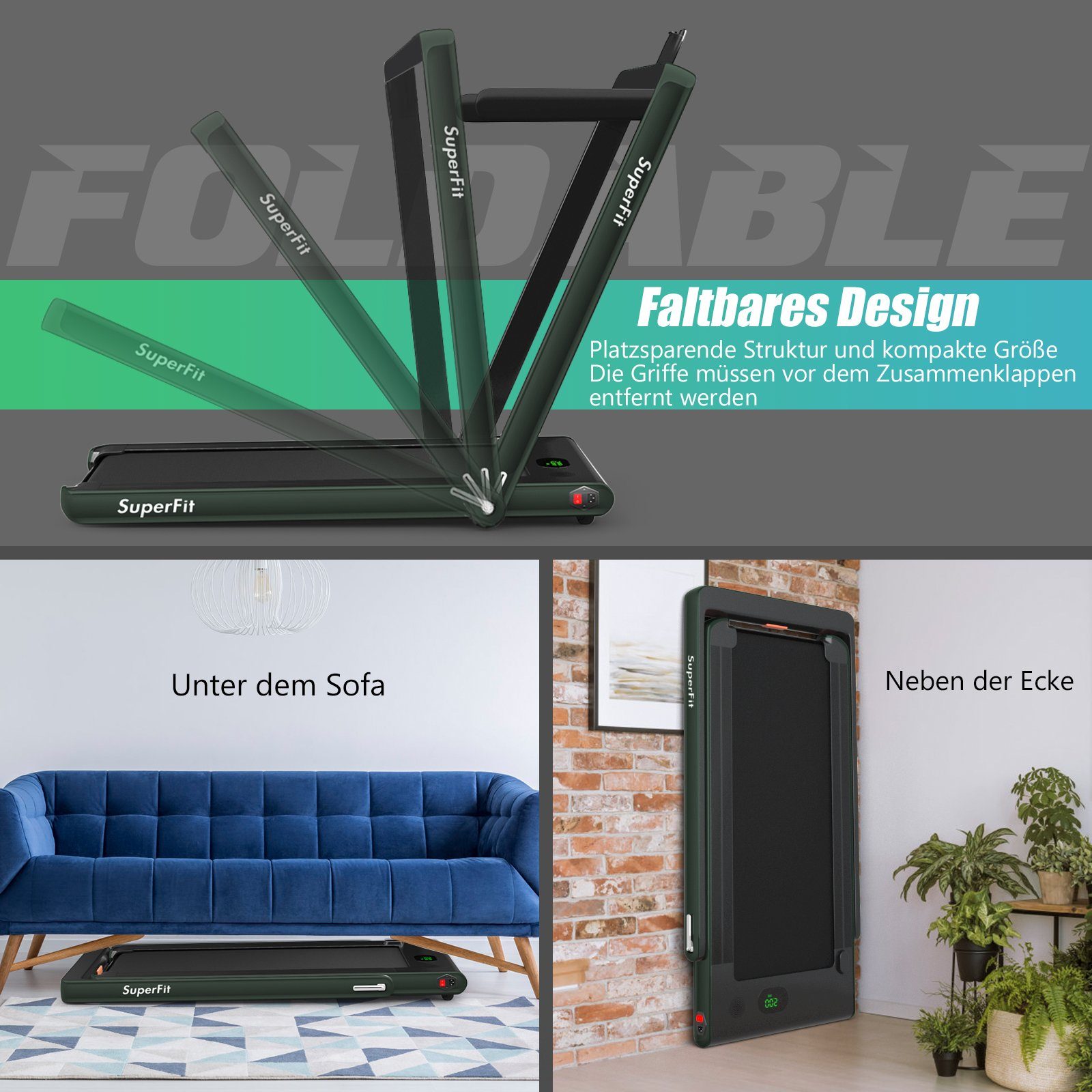 COSTWAY Laufband, APP, Bluetooth, LED, bis 120 kg