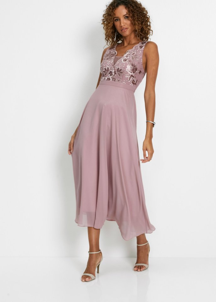 Chiffonkleid mit Pailettenstickerei