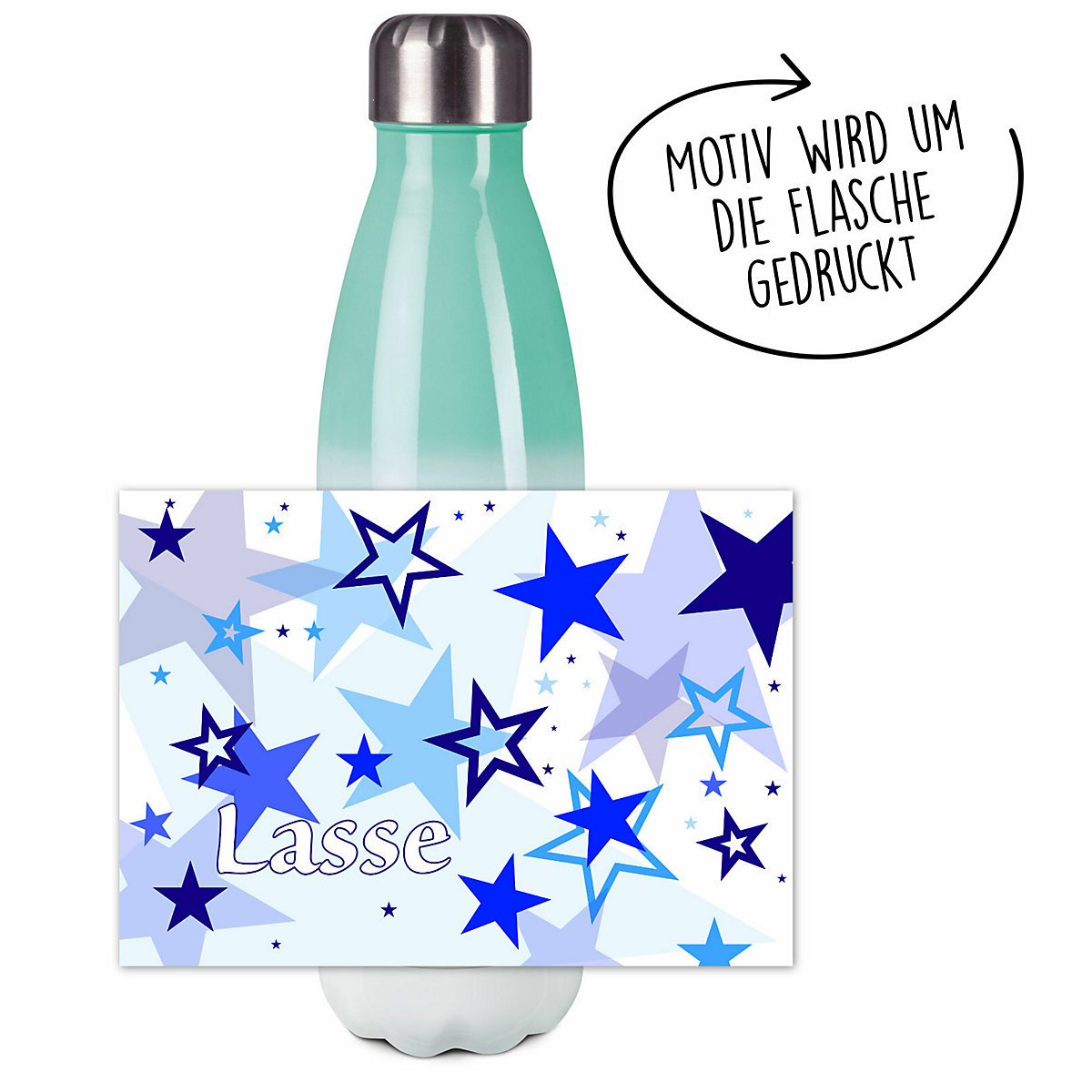 Edelstahl Kinder Thermoflasche / Trinkflasche bunt Sternenhimmel Farbe blau Spülmaschinenfest, Auslaufsicher, Bruchfest, Doppelwandig, Für Heißgetränke geeignet, Mit Deckel, Isoliert