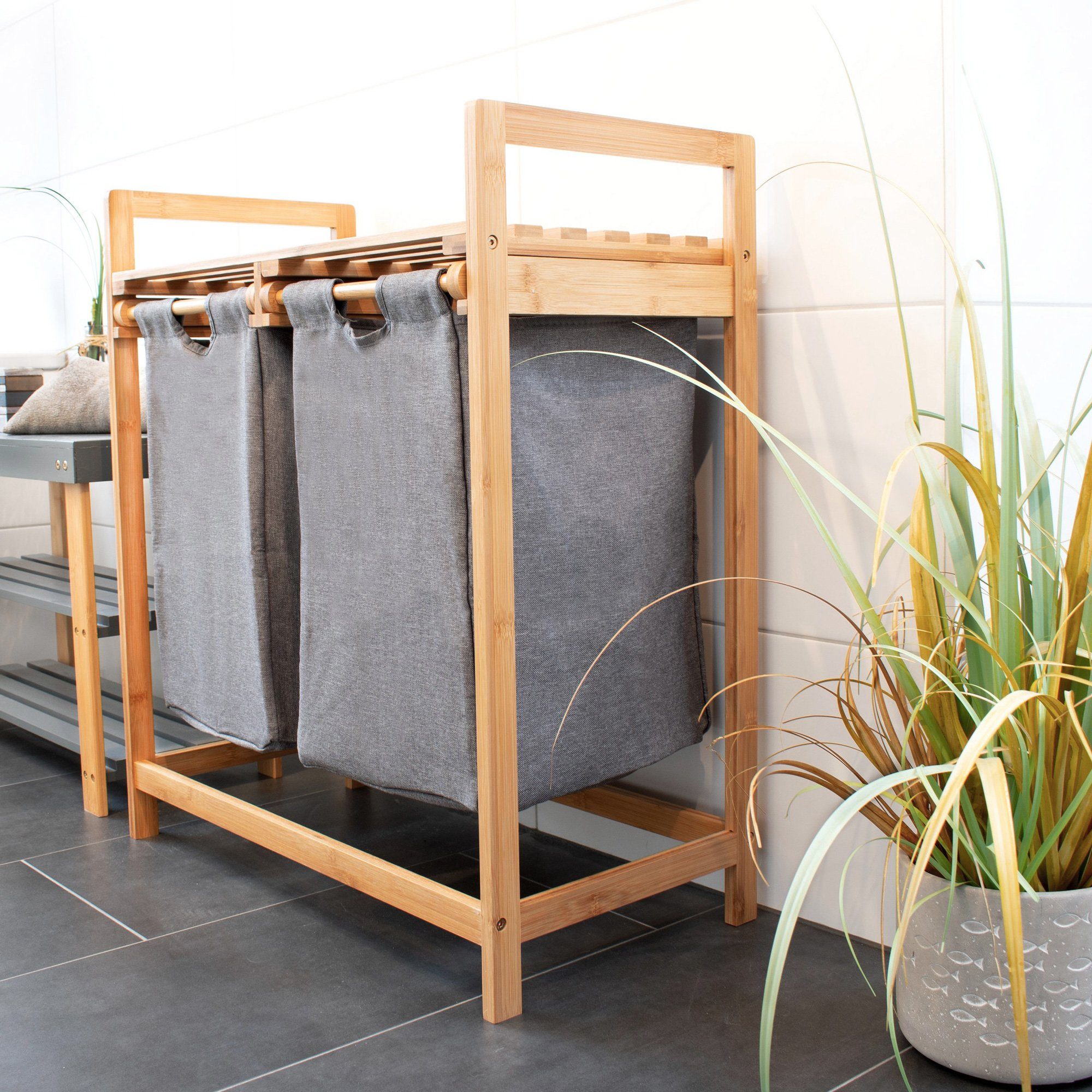 osoltus Wäschesortierer osoltus Bali Bambus Holz Wäschesortierer Wäschesammler 75cm