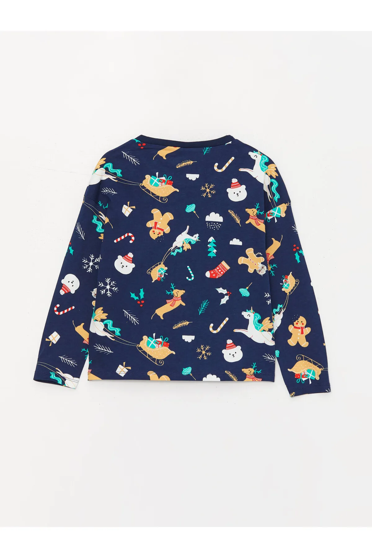 LC Waikiki  Langarm-Pyjama-Set für Mädchen mit Rundhalsausschnitt und Neujahrsmotiv
