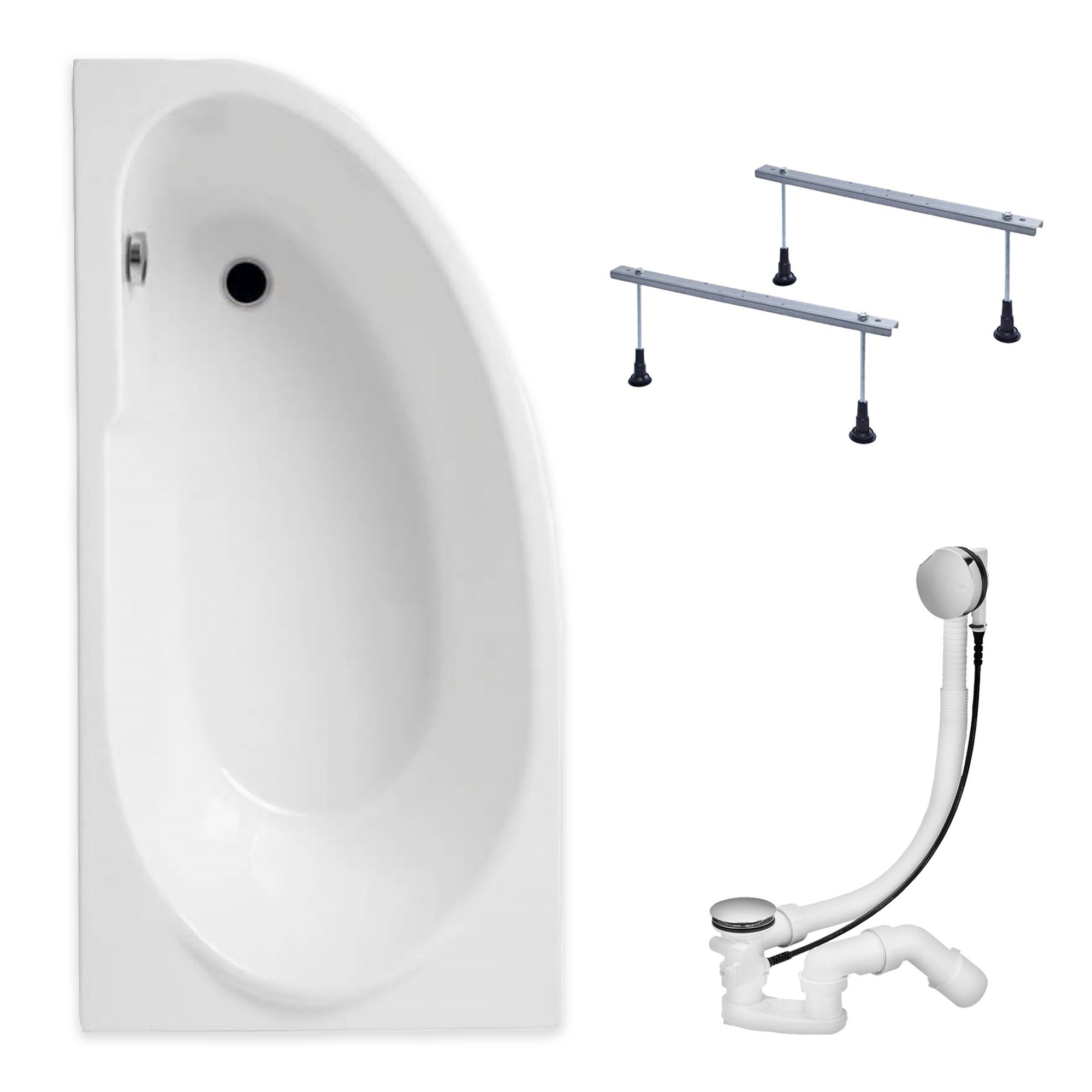 KOLMAN Badewanne Eckbadewanne Miki 140x70, (Links/Rechts), Acrylschürze Styroporverkleidung, Ablauf VIEGA & Füße GRATIS