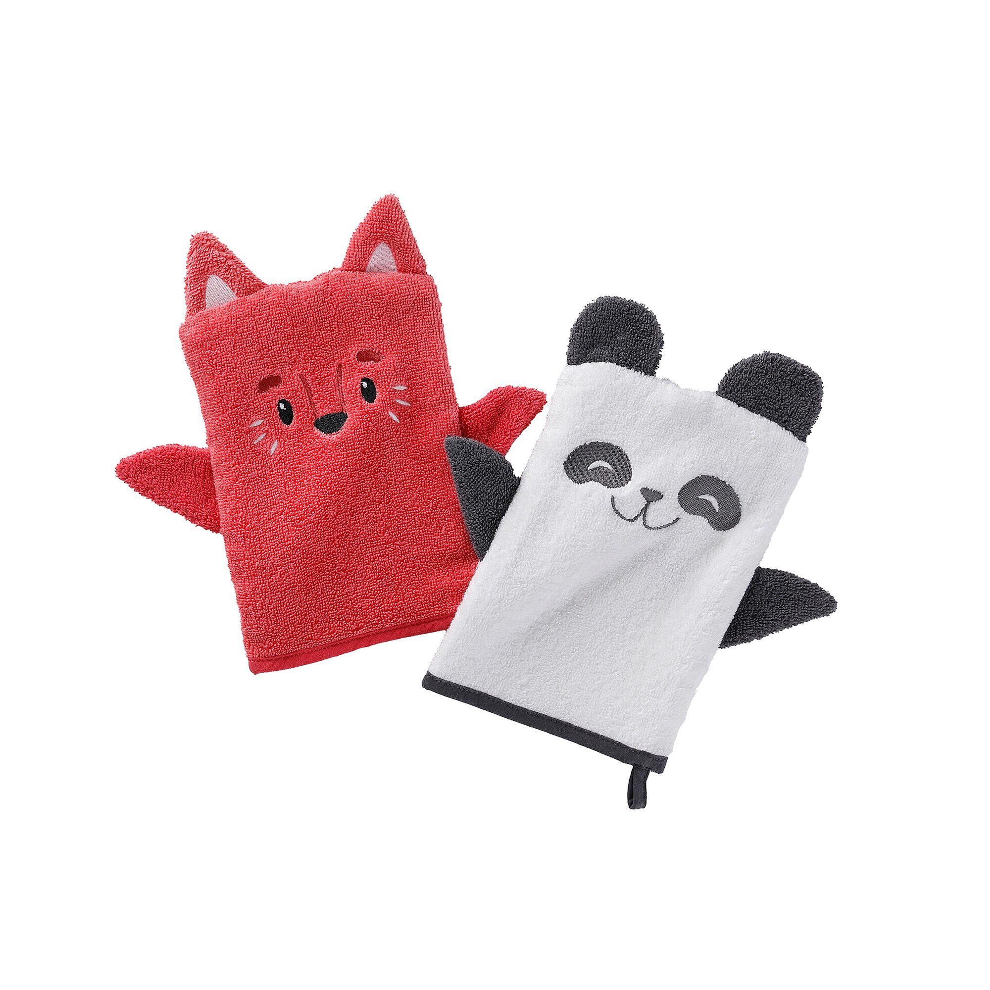 Lot de 2 gants animaux brodé éponge coton