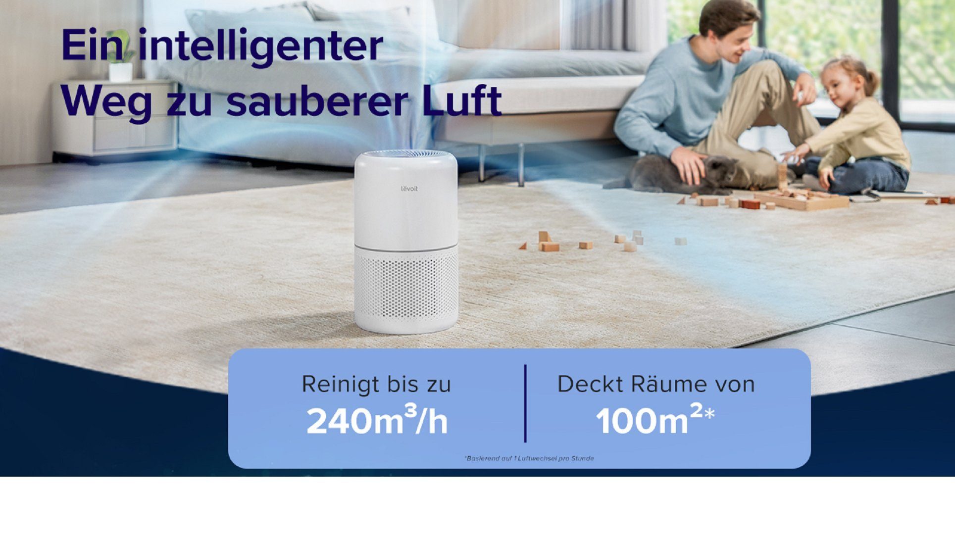 Levoit Luftreiniger Luftreiniger Allergiker mit H13HEPA Filter gegen Schimmel,Staub,Pollen, für 100 m² Räume, Air Purifier Raucherzimmer Luftfilter Zuhause Schlafmode Timer per App