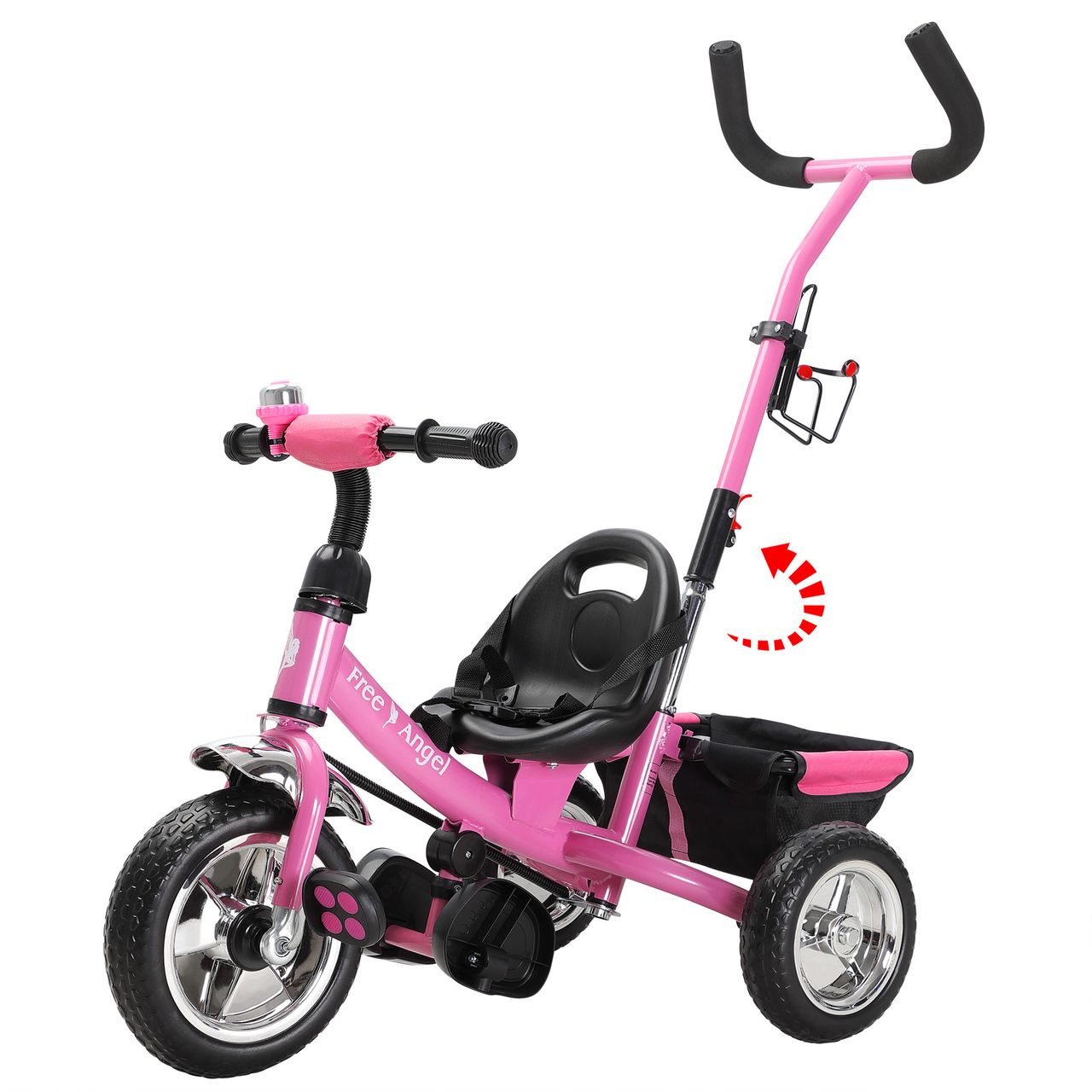 Spielwerk Kinderdreirad Free Angel - Metall - Schiebestange - Pink/blau