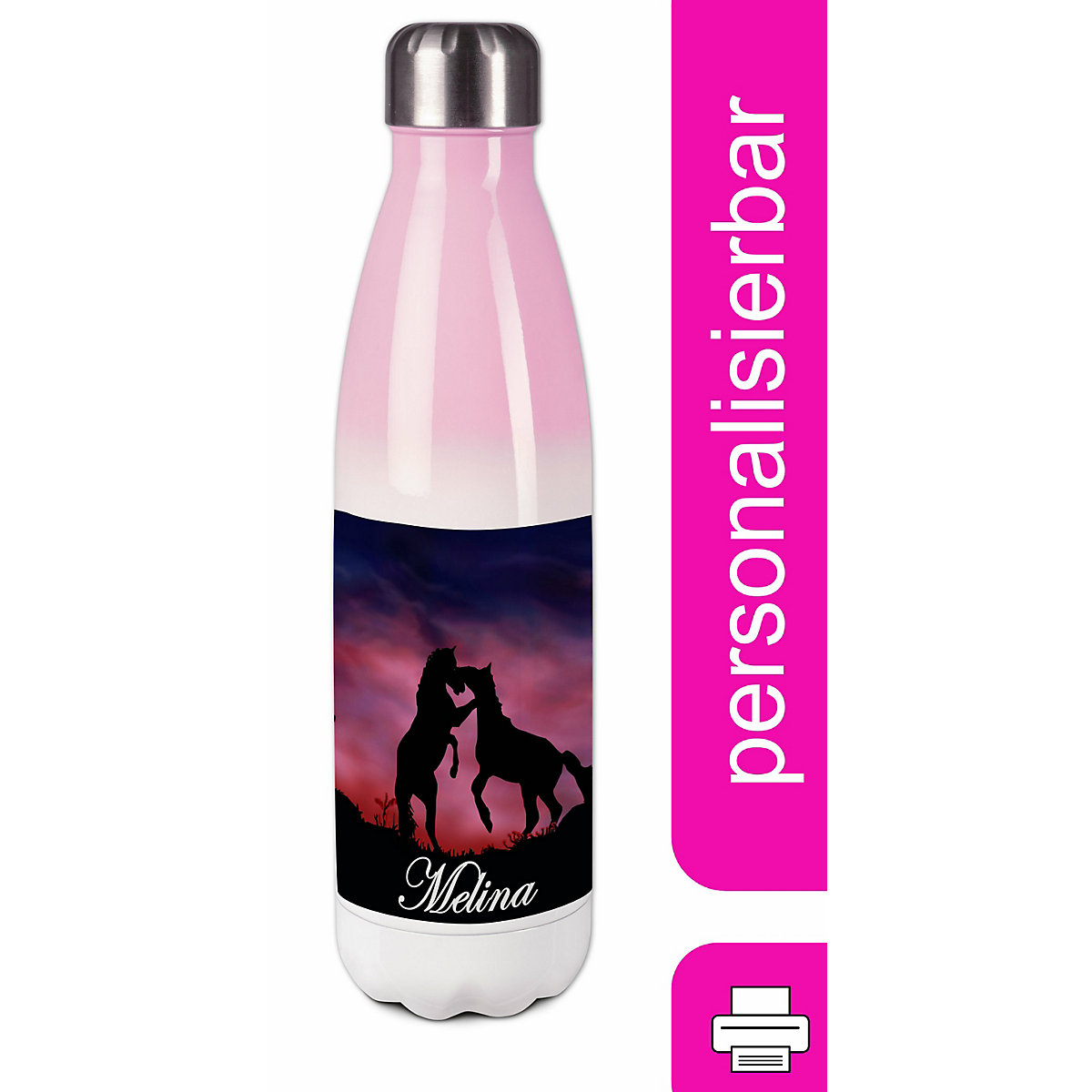 Edelstahl Kinder Thermoflasche / Trinkflasche bunt Pferde Spülmaschinenfest, Auslaufsicher, Bruchfest, Doppelwandig, Für Heißgetränke geeignet, Mit Deckel, Isoliert