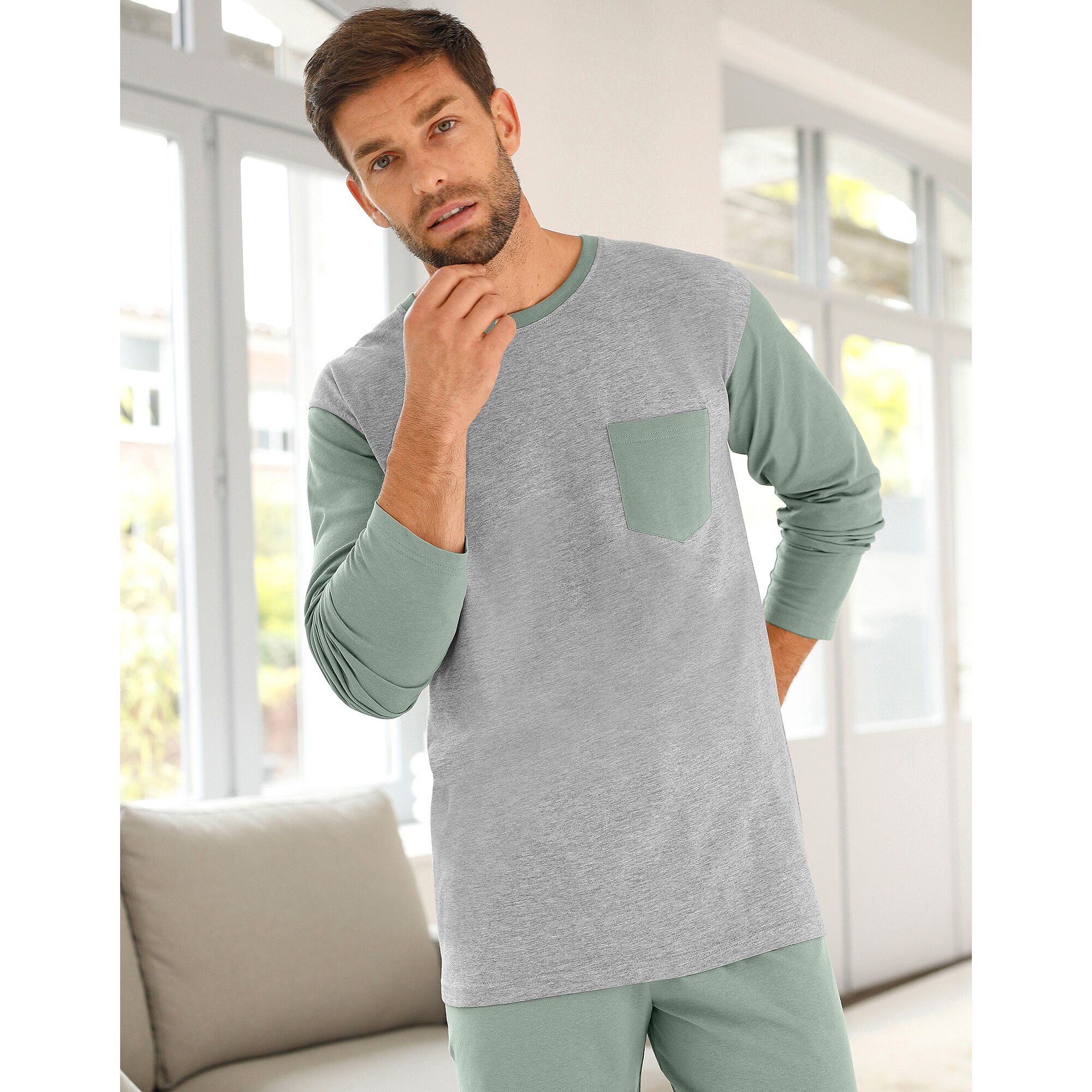 Tee-shirt pyjama bicolore manches longues