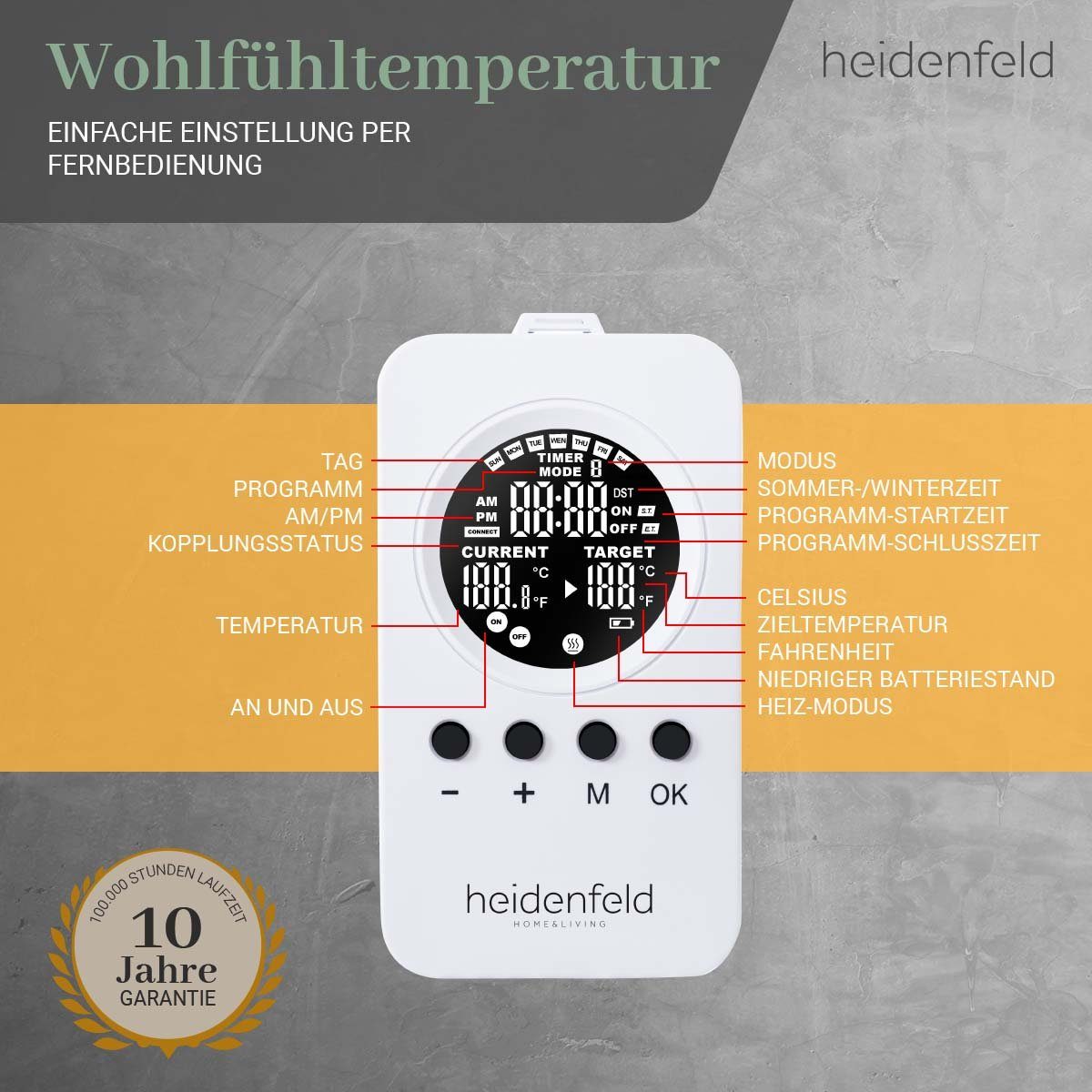 Heidenfeld Infrarotheizung 300-1200 W Wand Decken Elektroheizung HF-HP106-3 - 10 J. Garantie, Thermostat - Infrarot Wandheizung Heizkörper Elektroheizkörper