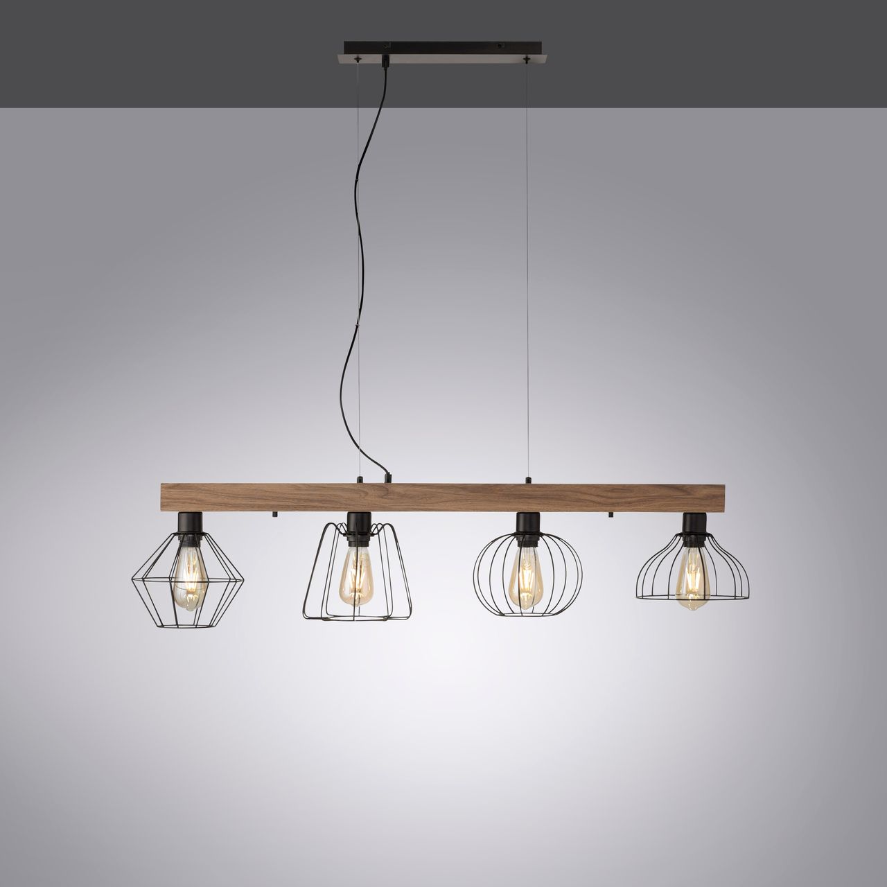 JUST LIGHT LeuchtenDirekt Pendelleuchte KASKA, Holzdekor, 4xE27 max. 40 W, Innenleuchte, IP20