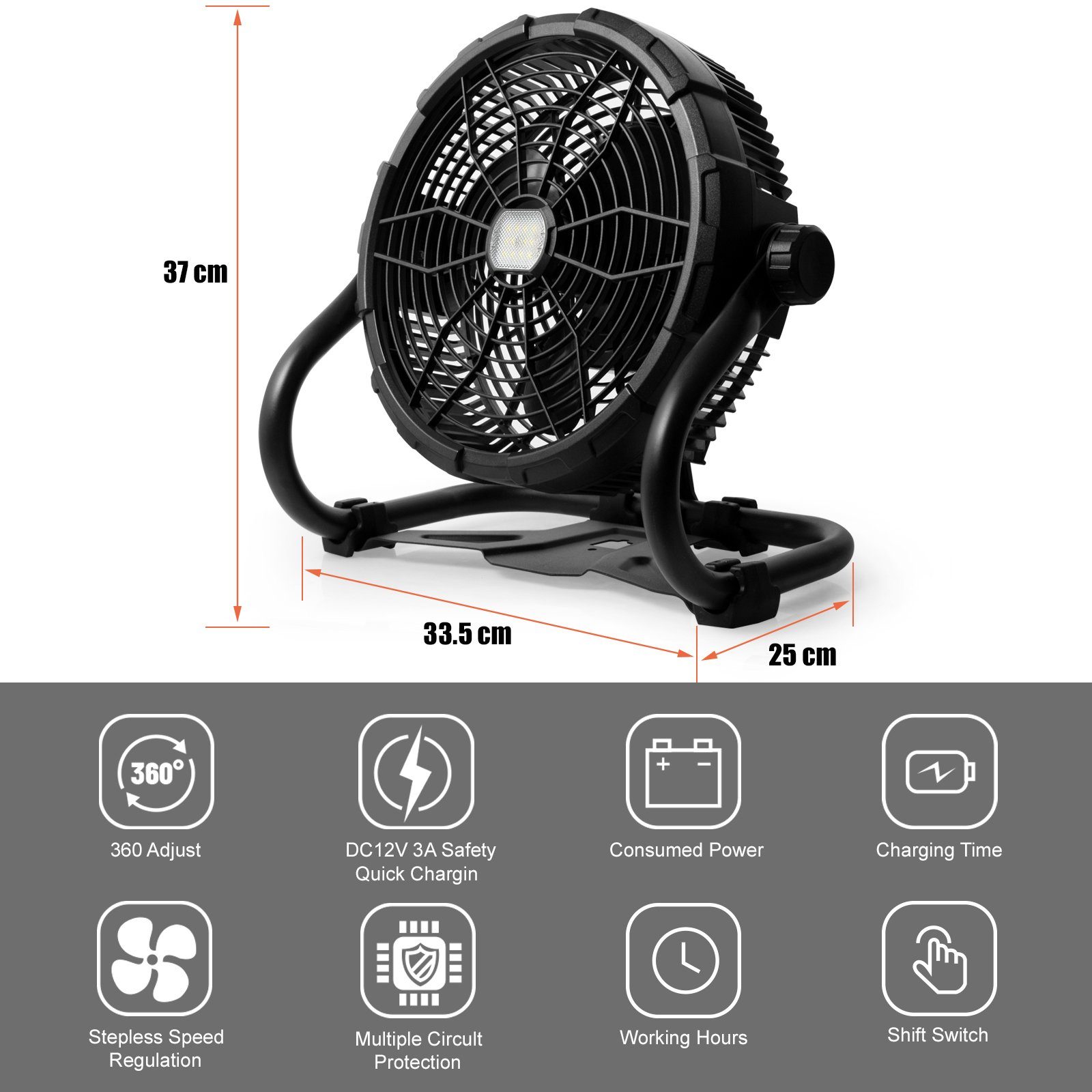 Gotoll Windmaschine GLX45BK, LED Bodenventilator Camping Lüfter 15000mAh Tragbarer Standventilator