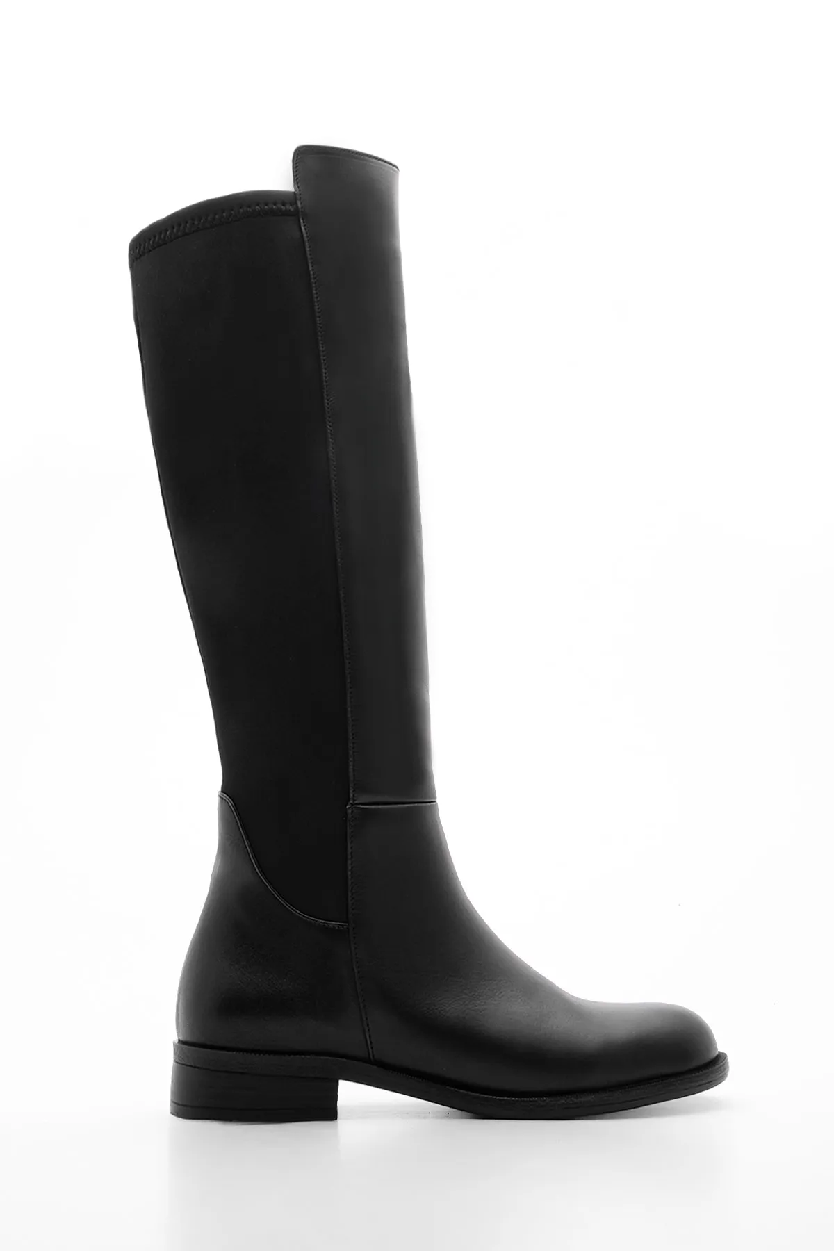 Marjin  Damen Stiefeletten aus echtem Leder mit Stretchanteil, elastisch, kniehoch, Reißverschluss, Zolen Schwarz