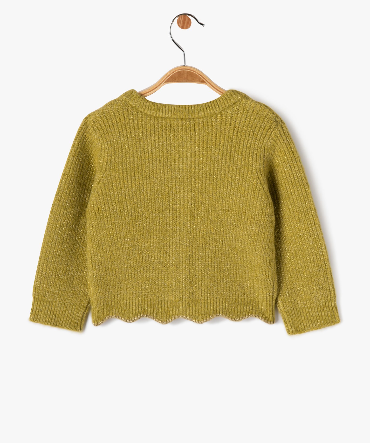 Gilet en grosse maille pailletée et finition fantaisie béb... vert | GEMO