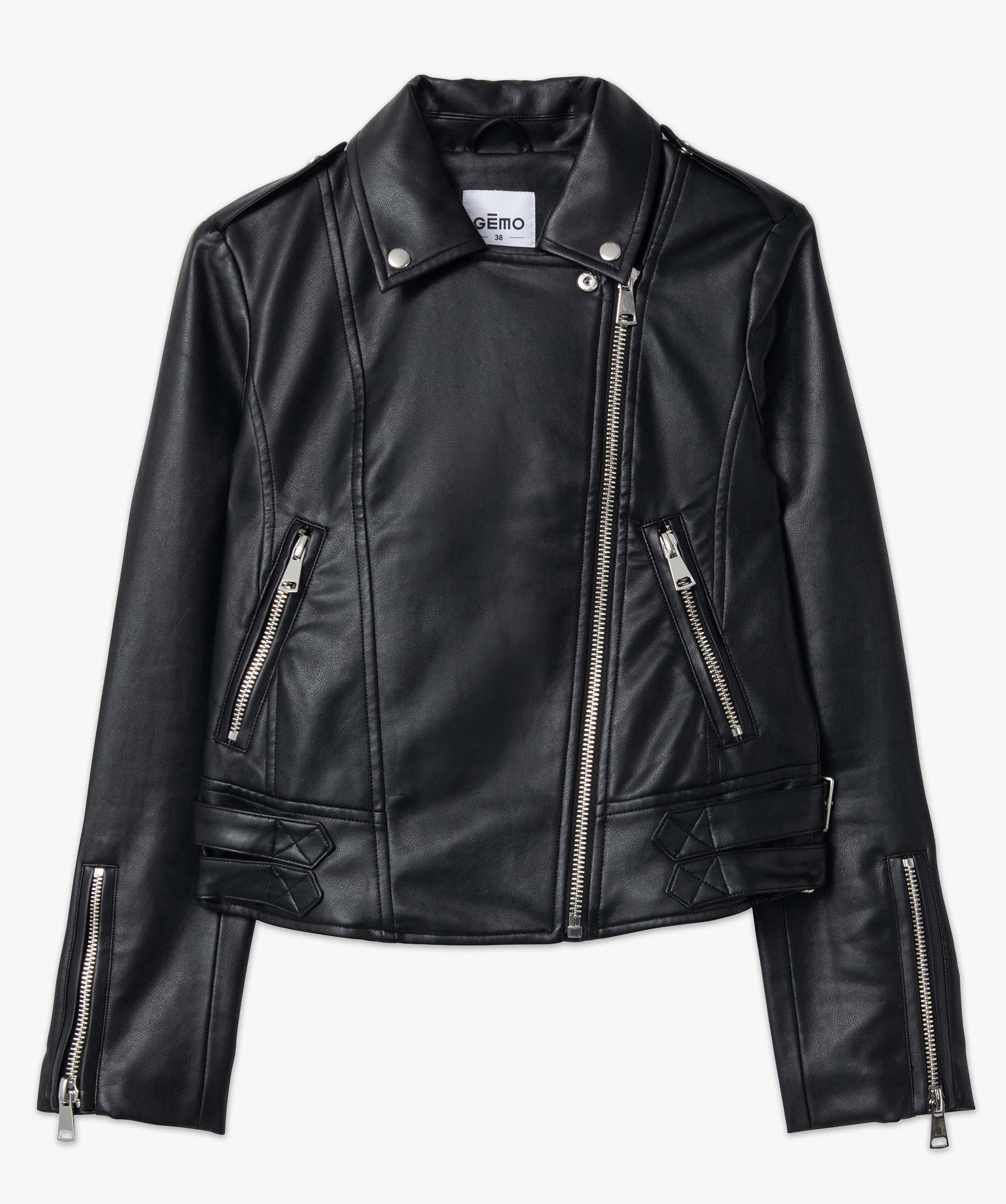 Blouson femme esprit biker avec zips et boucles en métal noir | GEMO