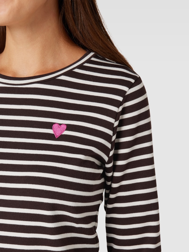 Longsleeve mit Motiv-Stitching Modell 'Liddy' in mittelbraun