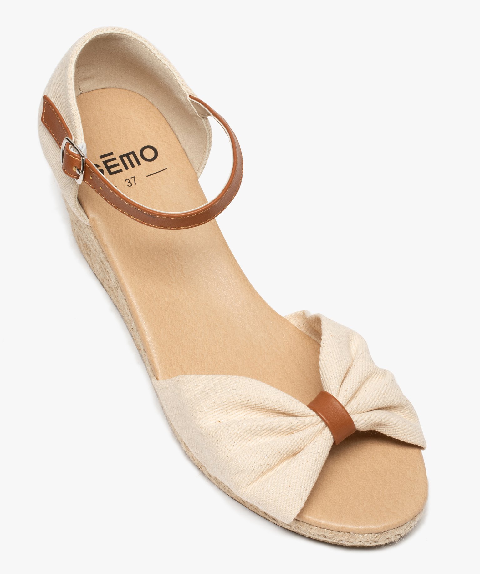 Sandales femme à talon compensé dessus drapée en tissu beige | GEMO