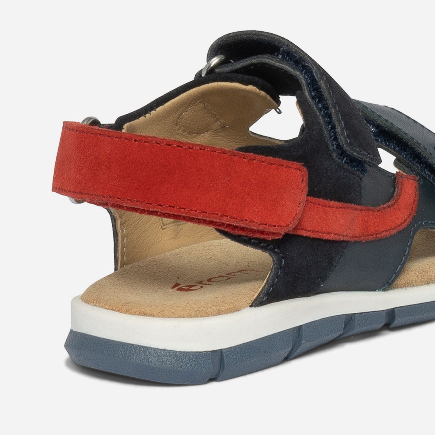 Sandale marine et rouge en cuir à scratchs