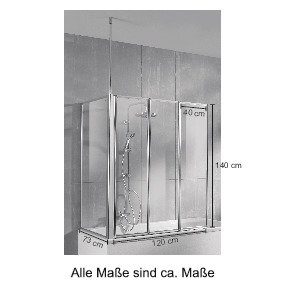 welltime Badewannenaufsatz Summer 3-teilig + feste Seitewand, Einscheibensicherheitsglas, (4 tlg), Deckenhöhe bis 240cm geeignet, Glaswand bestehend aus vier Elementen