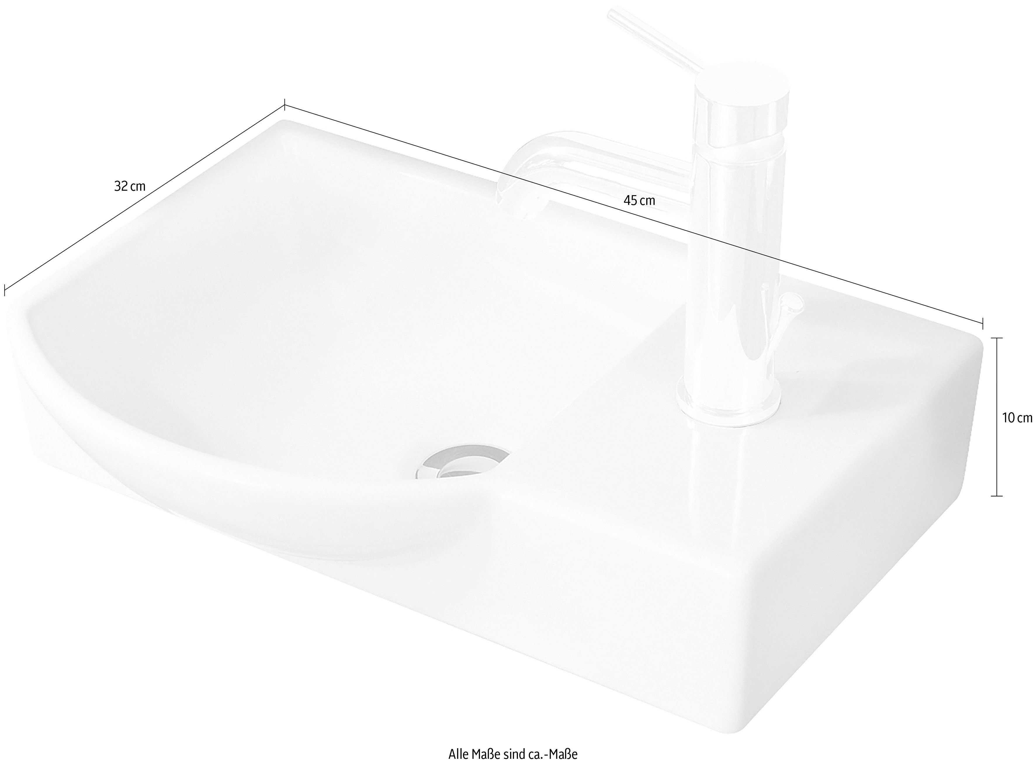 FACKELMANN Waschbecken SBC, Badmöbel Waschbecken aus Keramik, Becken links, Breite 45cm, für WC