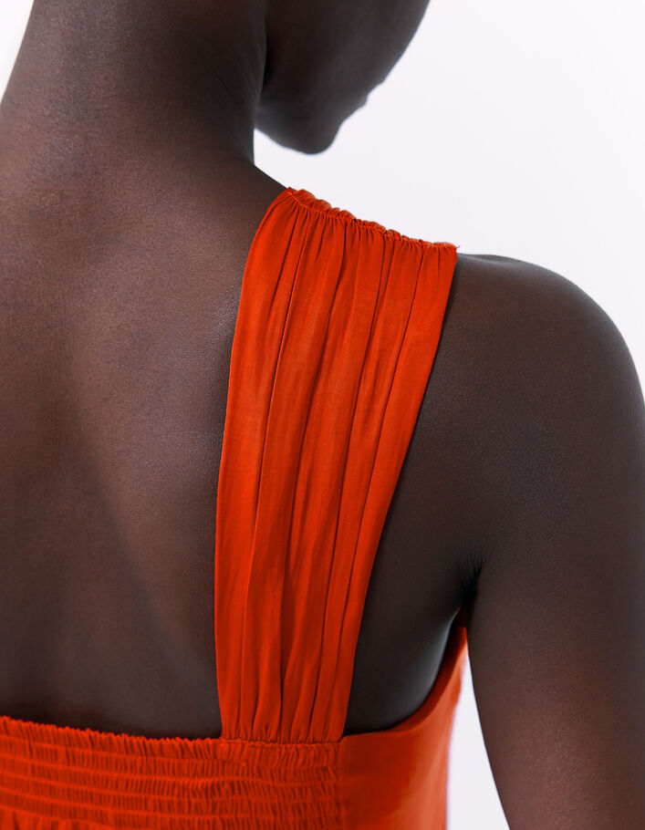 Top asymétrique à encolure nouée orange femme