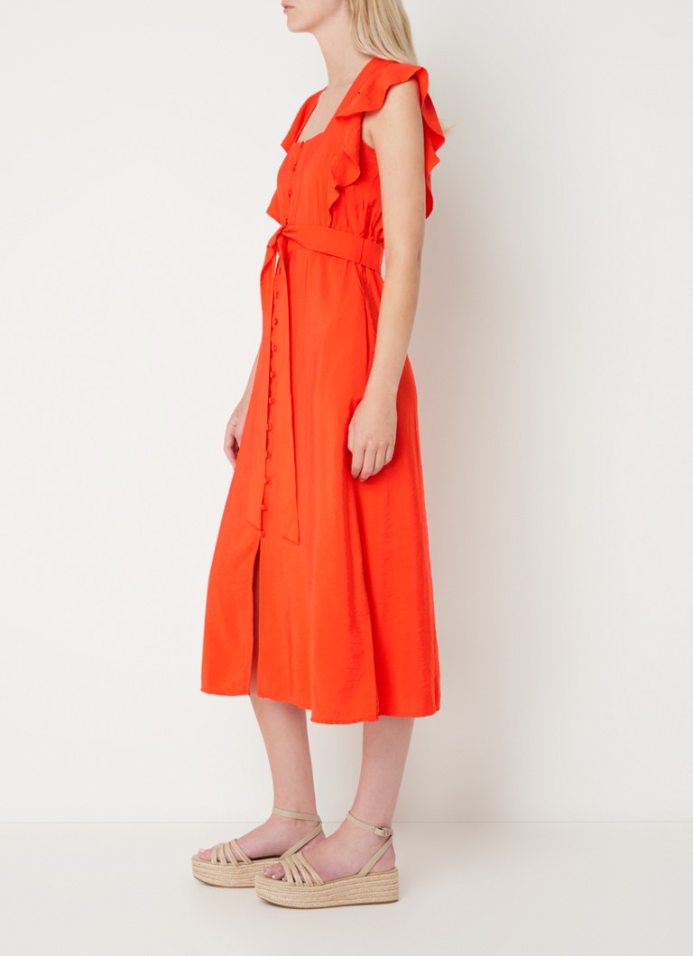 Rochie midi tunică Whistles Sophie cu curea și volane.