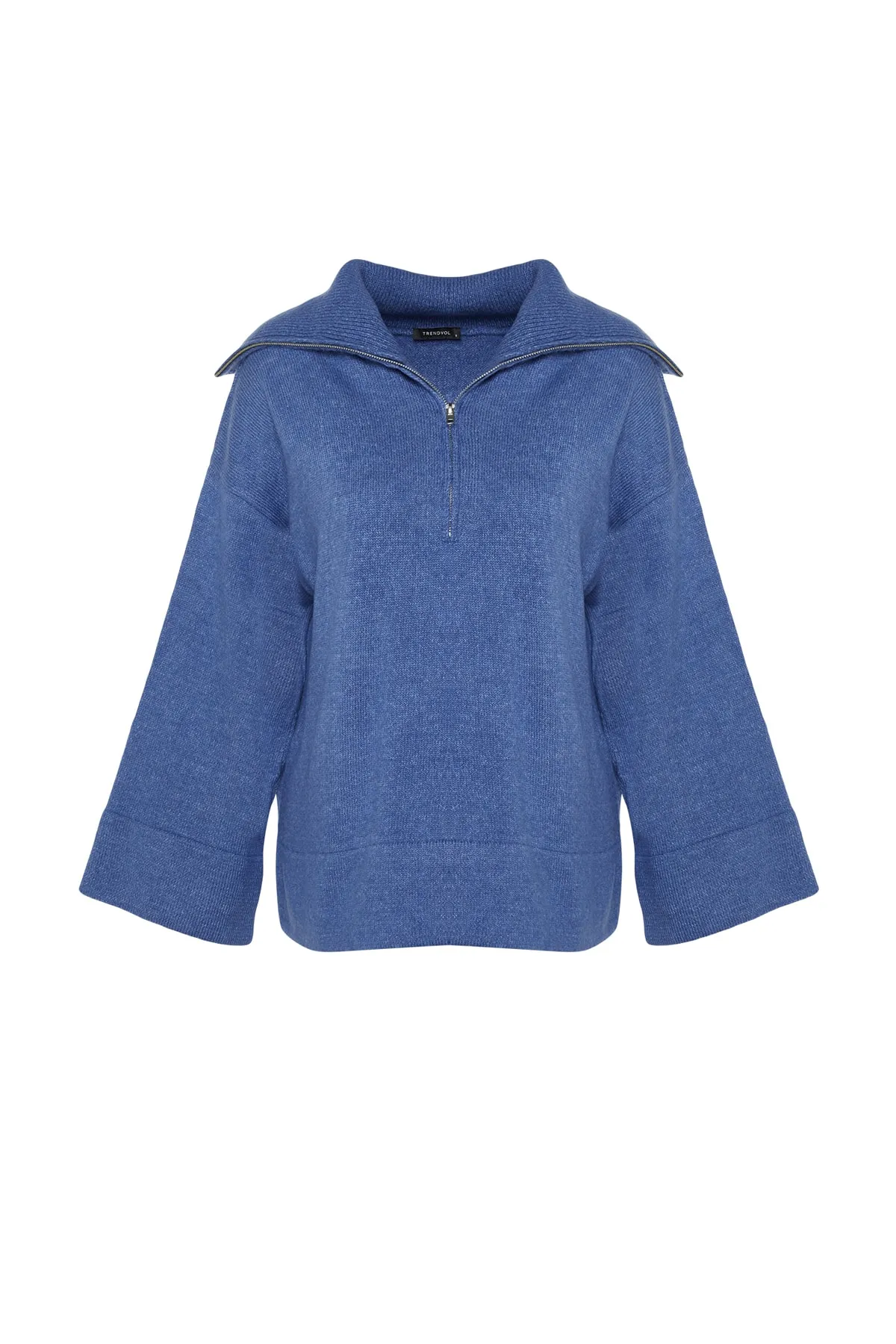 Trendyol Collection  Blauer, weich strukturierter Basic-Strickpullover mit weiter Passform TWOAW23KZ00236