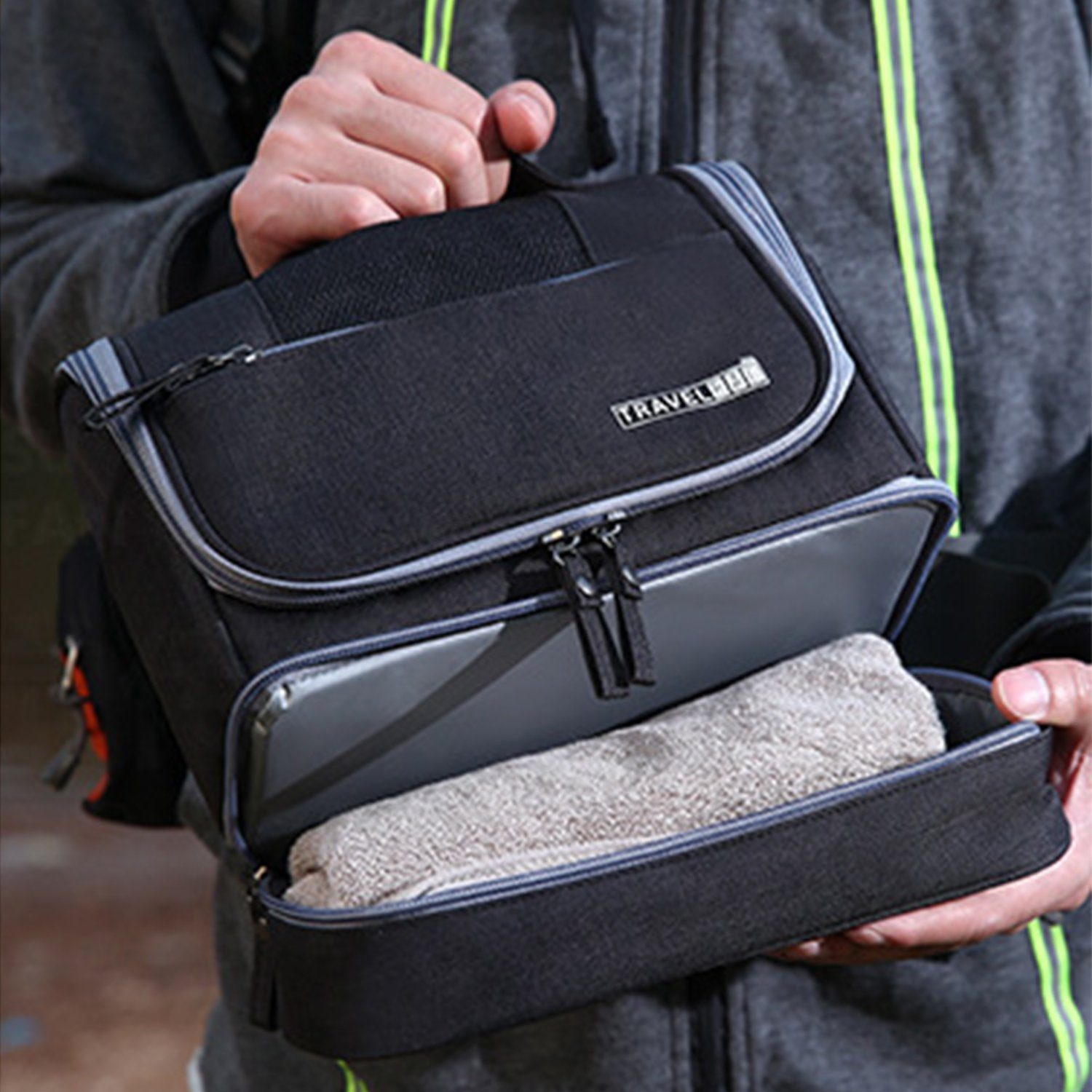 Vicbuy Kosmetiktasche Kosmetikbeutel mit Tragegriff, Kulturbeutel (Doppelschichtige Waschtasche, Reise Organizer, Toilettenartikel Aufbewahrungstasche, Kosmetiktasche, Waschbeutel mit Wasserdichte Schicht)
