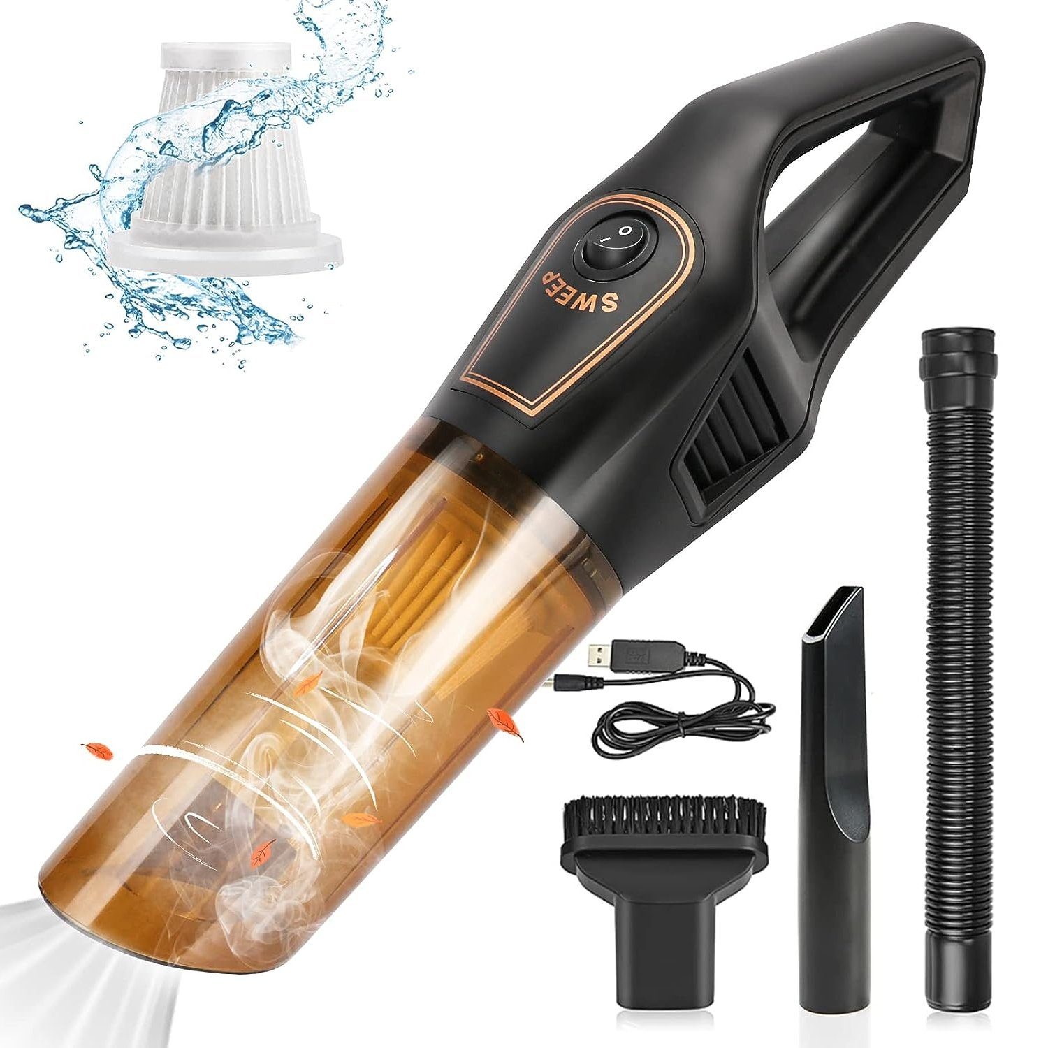 Kpaloft Akku-Handstaubsauger 6000Pa Kabelloser Autostaubsauger, Tragbarer Handsauger, 1500mAh Staubsauger, Nass & Trocken, für Tierhaare, Auto, Haus