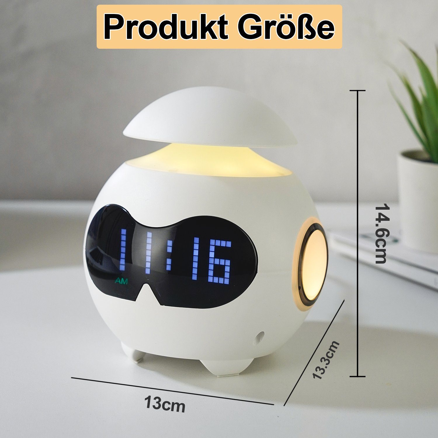 Laybasic Wecker Bluetooth-Lautsprecher,Digital Wecker & USB-Anschluss,LED-Nachtlicht HIFI-Pegel,Niedliche Emotion,Wecker-Funktion,Drahtlos tragbar