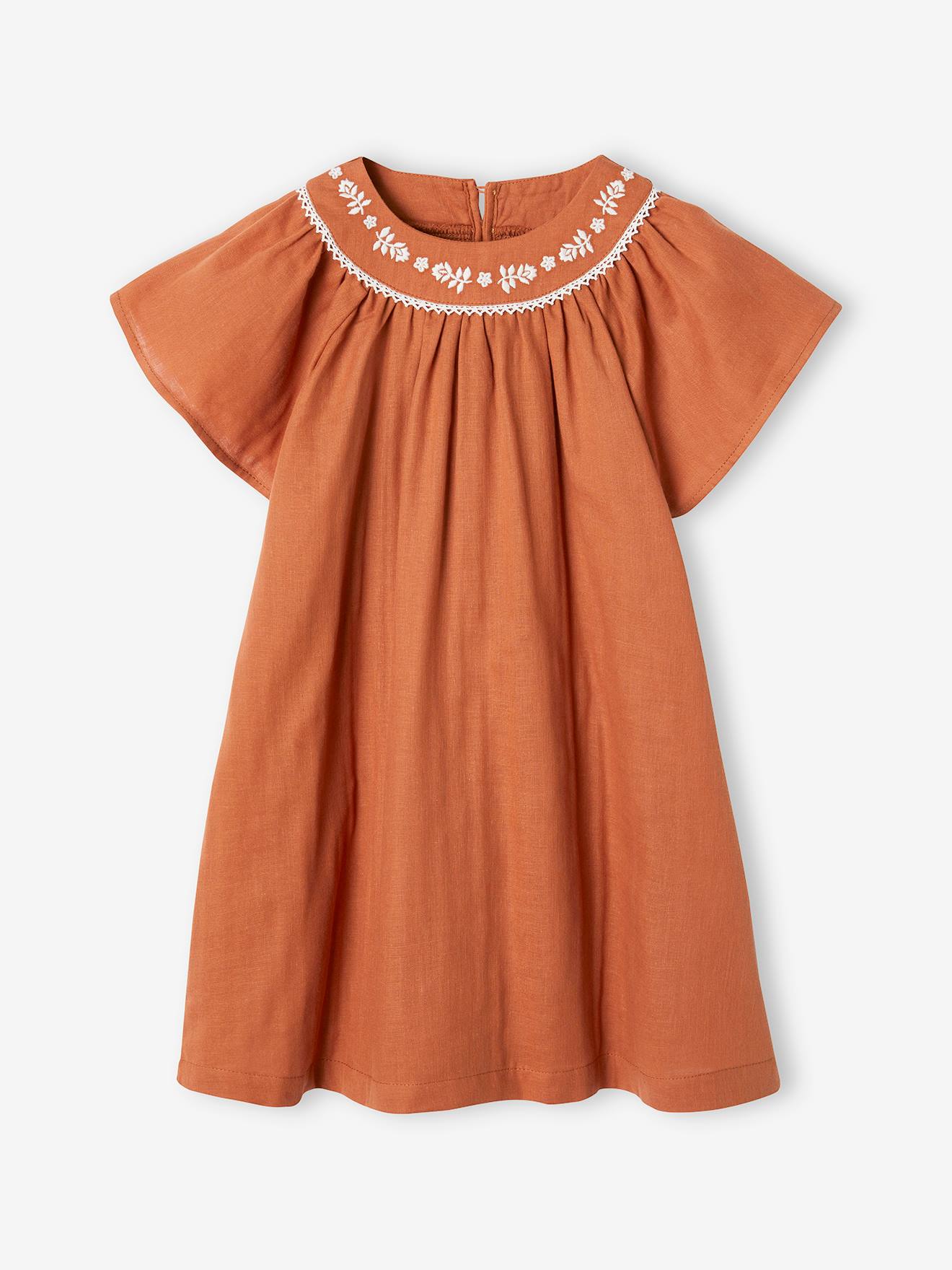 Vertbaudet Besticktes Mädchen Kleid - karamell
