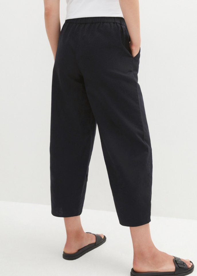 Knöchelfreie Hose mit Leinen und High-Waist-Bequembund, Loose-Fit