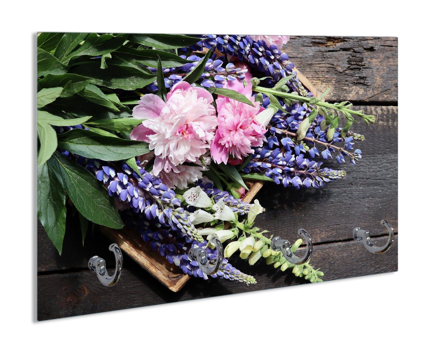 Wallario Schlüsselbrett Stillleben mit Frühlingsblumen, (inkl. Aufhängeset), 30x20cm, aus ESG-Sicherheitsglas