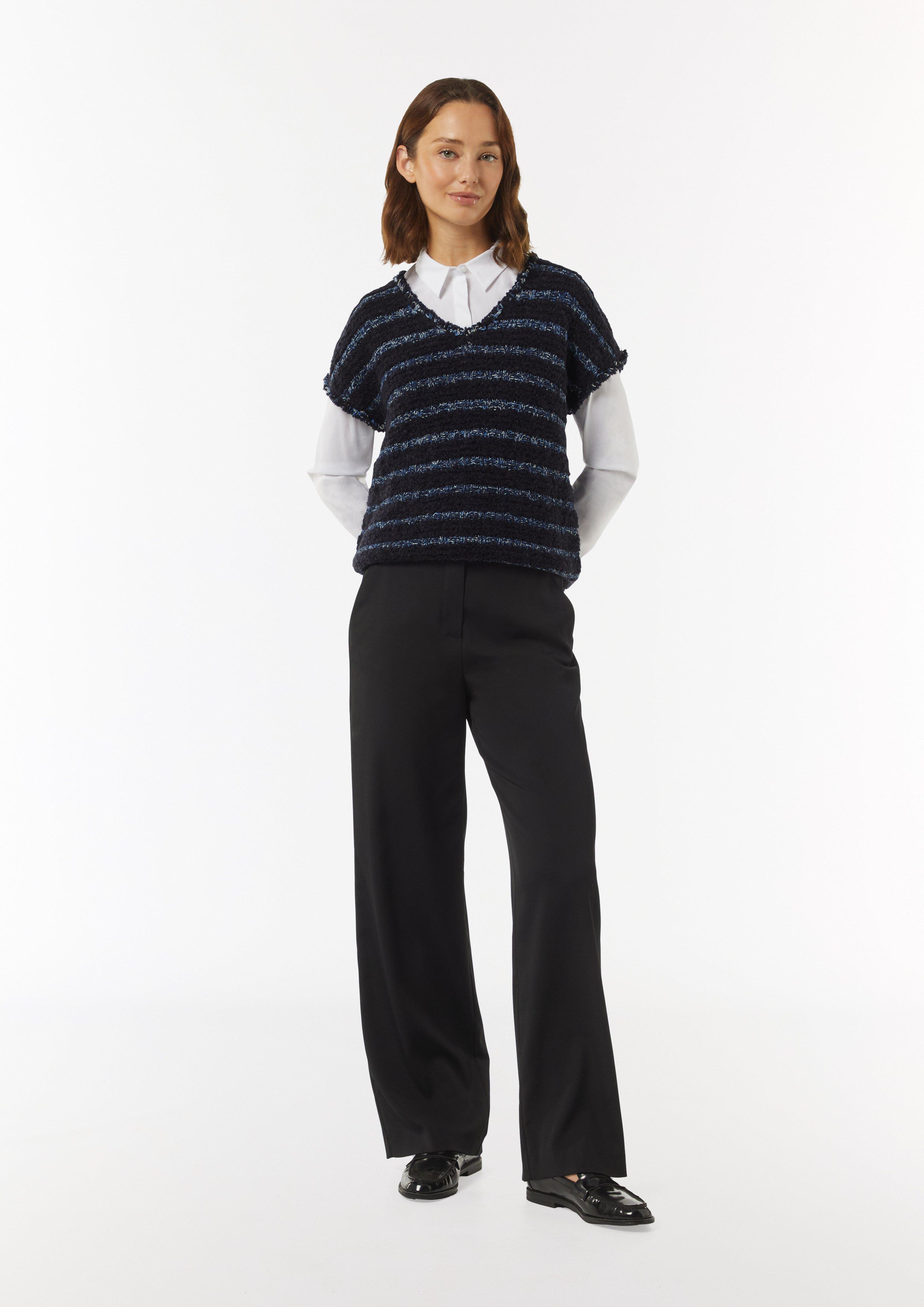 Strickpullunder aus Effektgarn mit Fransen - navy