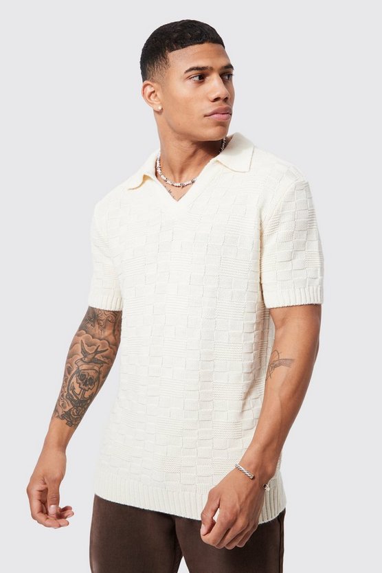 Strukturiertes Poloshirt mit V-Ausschnitt