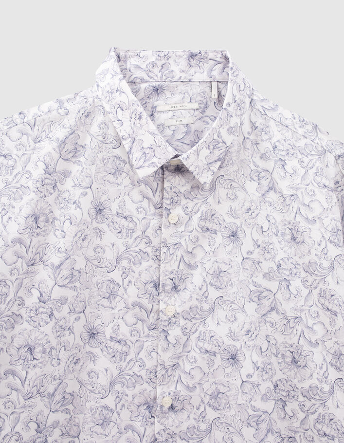 Chemise SLIM blanche tissu Liberty fleurs bleues Homme