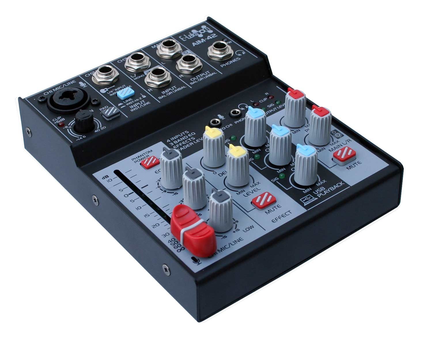 E-Lektron Mischpult AIM-42 USB-Interface, (1-tlg), für Streaming Recording Gaming Podcast, 4 Kanäle