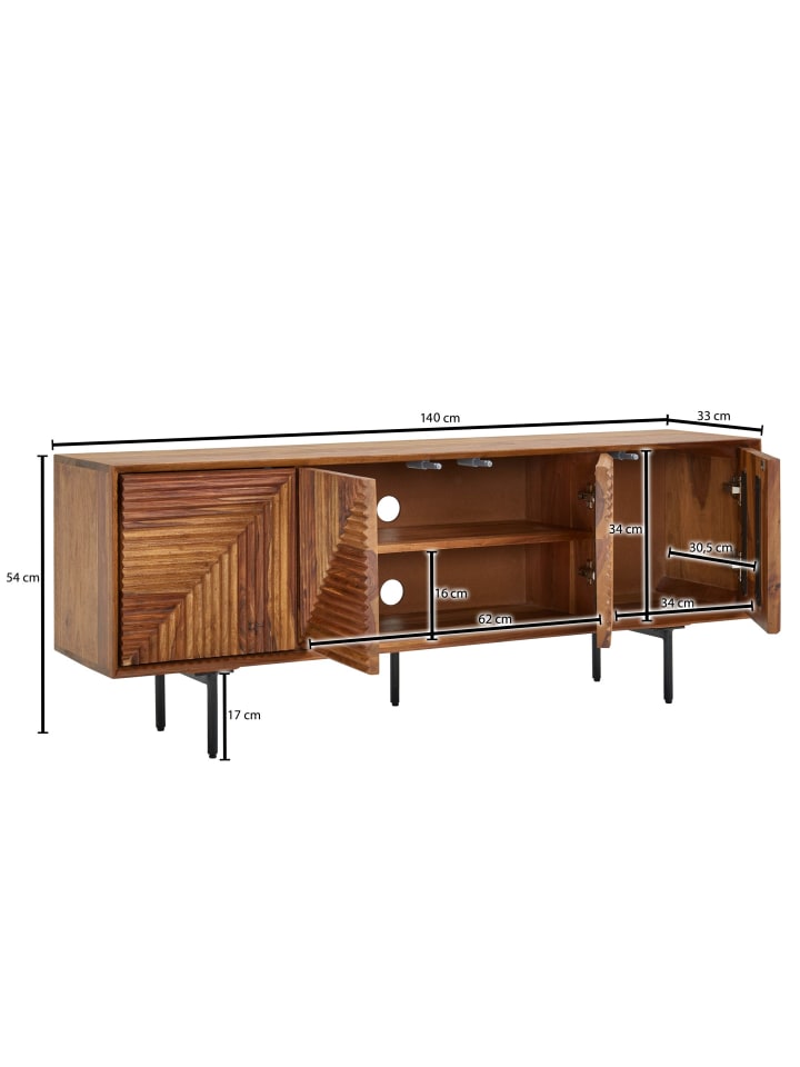 KADIMA DESIGN Lowboard Massivholz 140x54x33 cm TV-Kommode mit vier Türen, günstig kaufen onesize