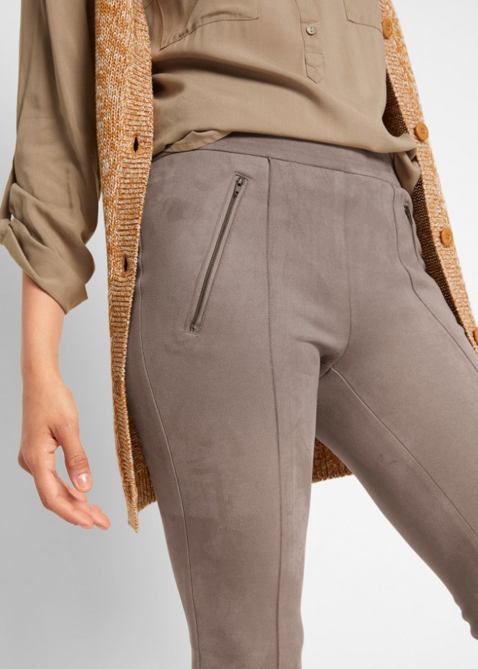 Velourslederimitat-Hose mit Biesen und Stretch-Anteil, Komfortbund