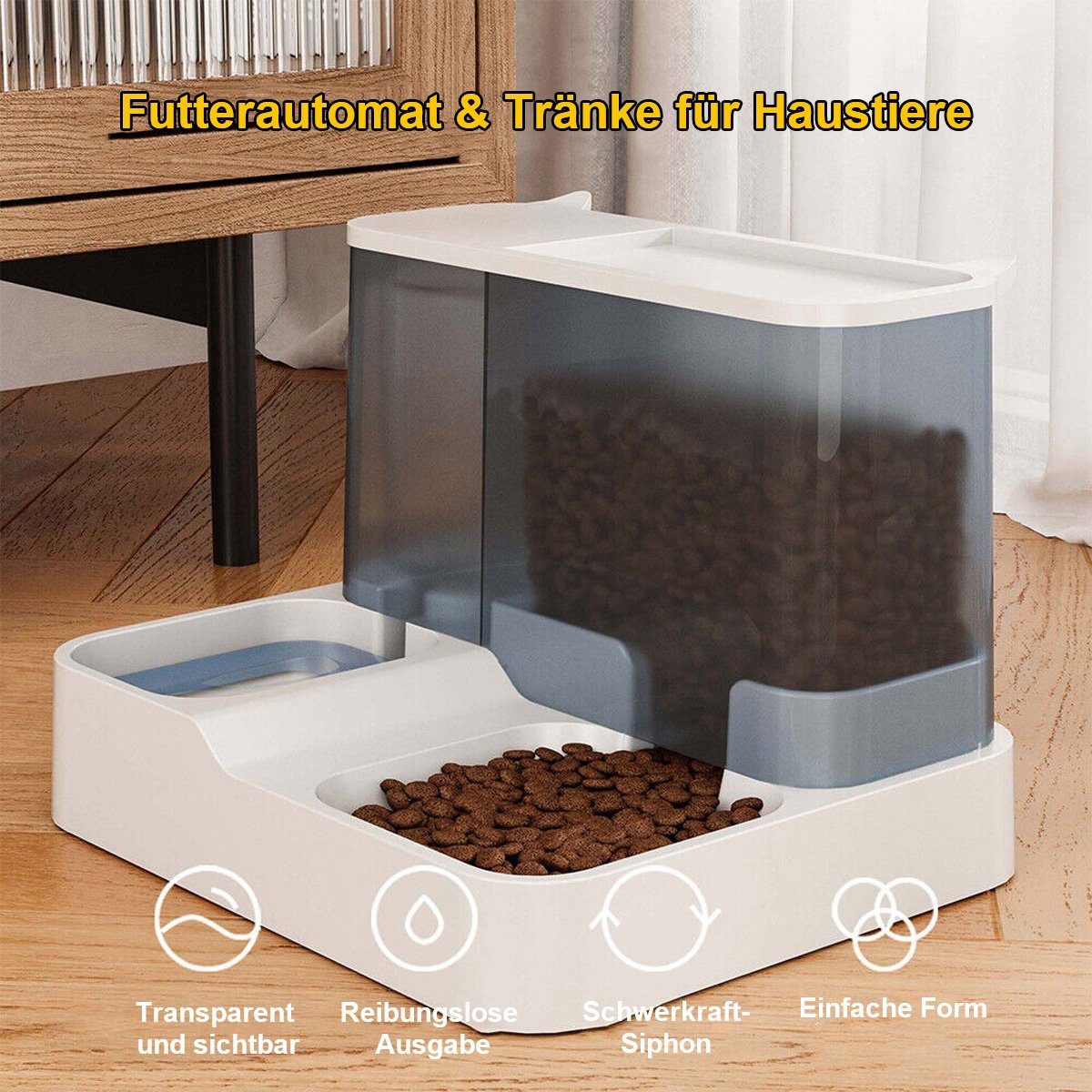 flowgoer Nager-Futterhaus Automatischer Trinkbrunnen für Hunde und Katzen Futterspender 2in1, Siphon-Prinzip,Leicht zu reinigen,Große Kapazität