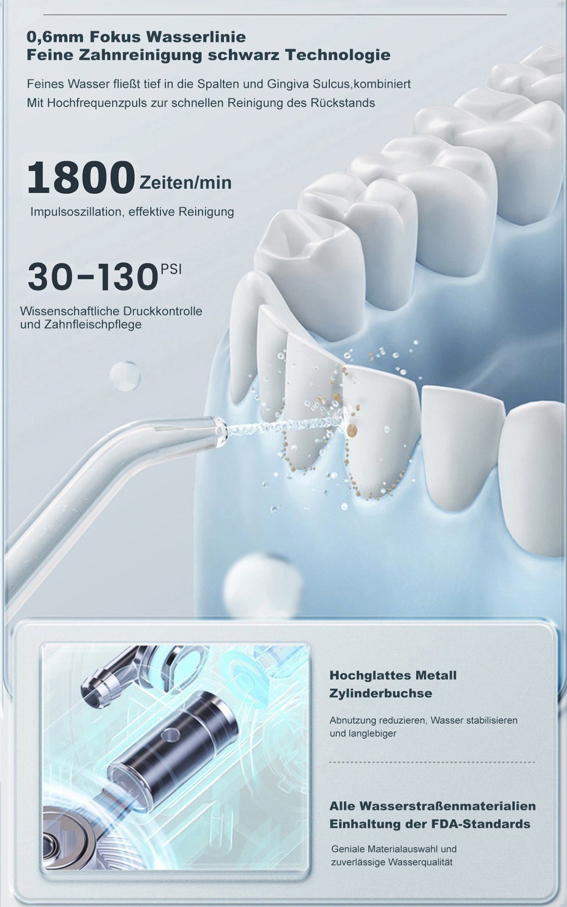 QTIYE Munddusche Elektrische Munddusche Kabellos Oral Wasser Flosser 3 Modi Mit-5 Düsen