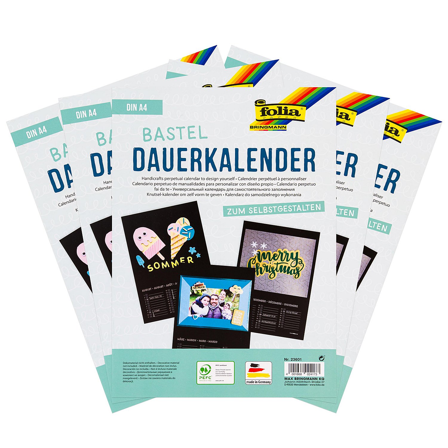 folia Dauerkalender, schwarz, 21 x 29,7 cm, 5 Stück