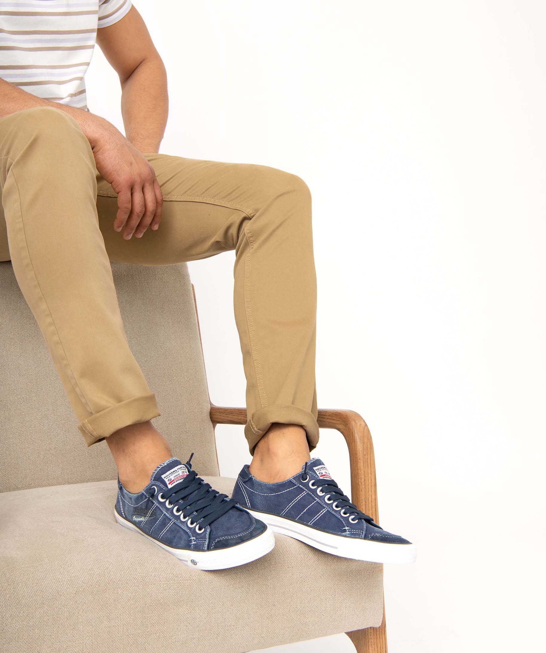 Baskets homme en toile denim unie à lacets - Dockers marine | GEMO