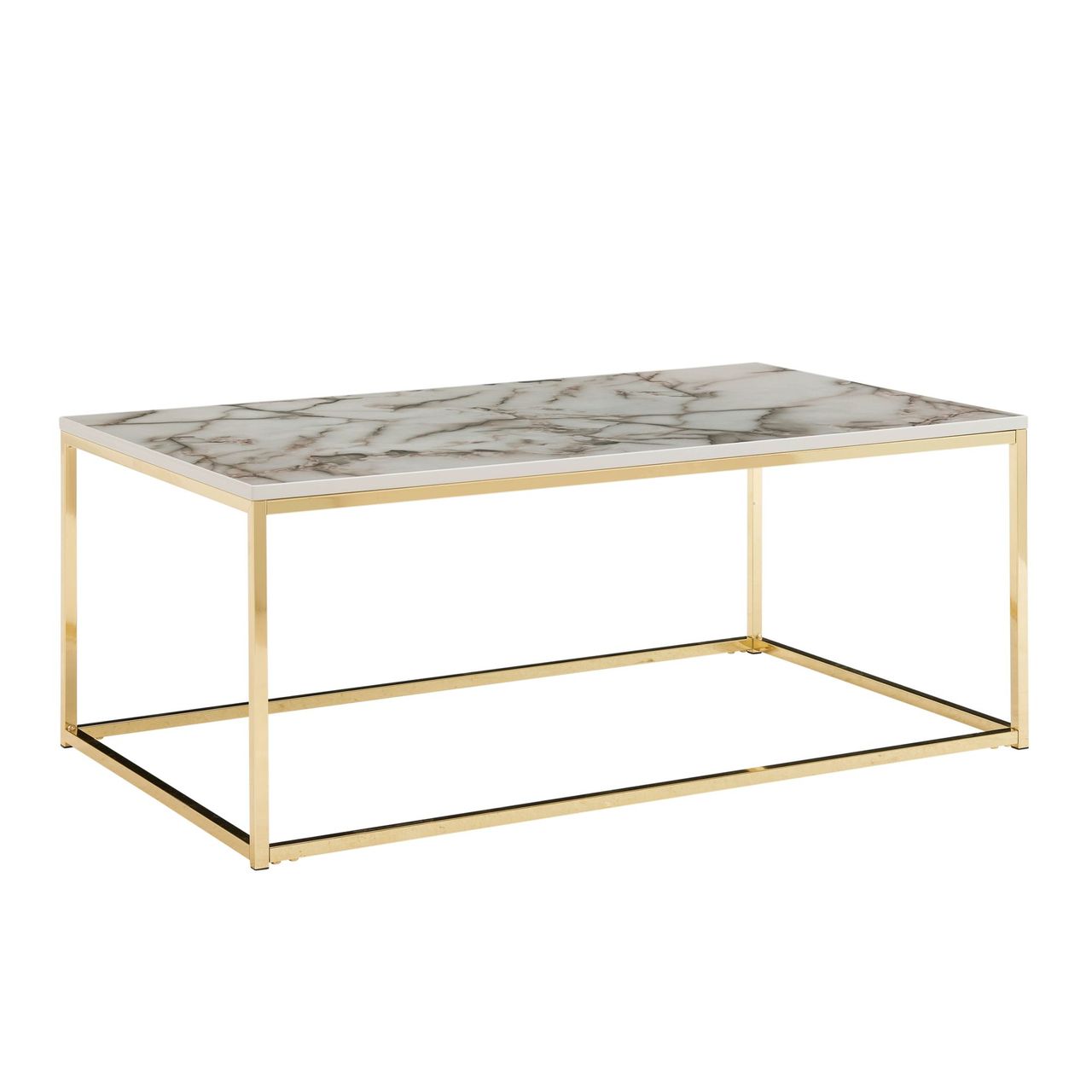 Skyport WOHNLING Couchtisch Marmor Optik Weiß 100x60x40cm Wohnzimmertisch Tisch Metall