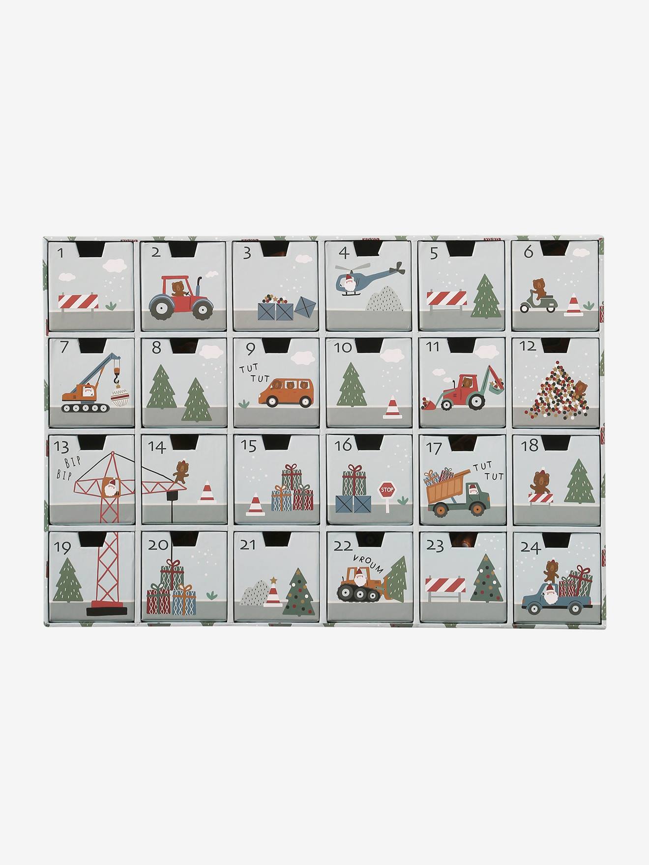 Calendrier de l'Avent avec jouets en bois FSC® véhicules