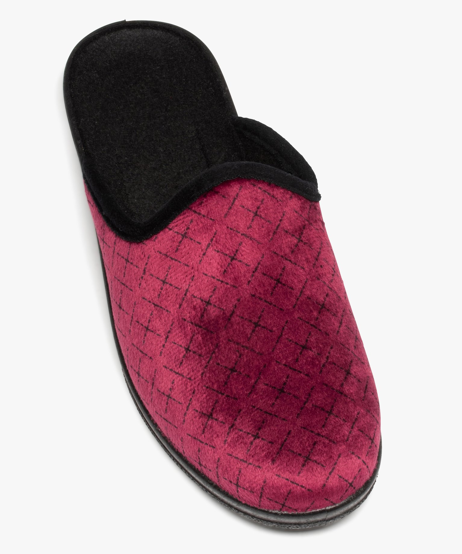 Chaussons mules confort en velours imprimé femme rouge fonce | GEMO
